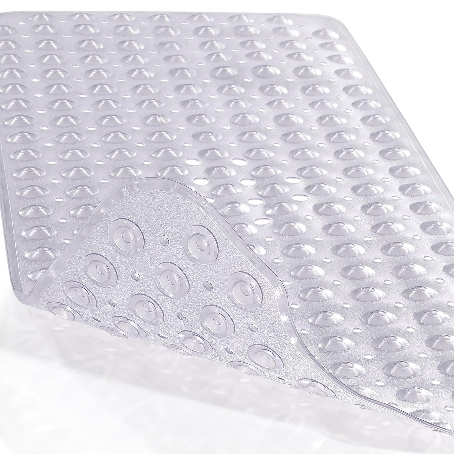 Yimobra Non Slip Bathtub Mat, Super Strong Suction Cups, 40"x16" Extra Long Shower Mat with Drain Holes, Machine Washable Fast Draining Bathroom Floor Mat, Clear Grey