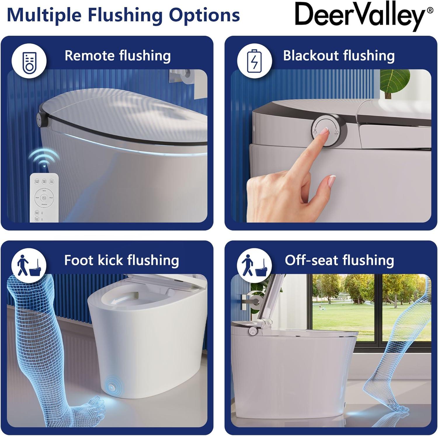 Smart Toilet with Quiet-Closed Heated Seat, Foot Kick/Off-seat/Blackout/Remote Flush, Bidet Elongated Toilet with Tankless, Gentle Night light, Remote Control, Advanced