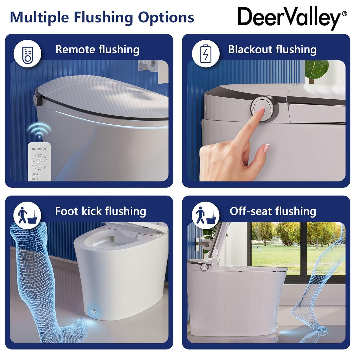 Smart Toilet with Quiet-Closed Heated Seat, Foot Kick/Off-seat/Blackout/Remote Flush, Bidet Elongated Toilet with Tankless, Gentle Night light, Remote Control, Advanced