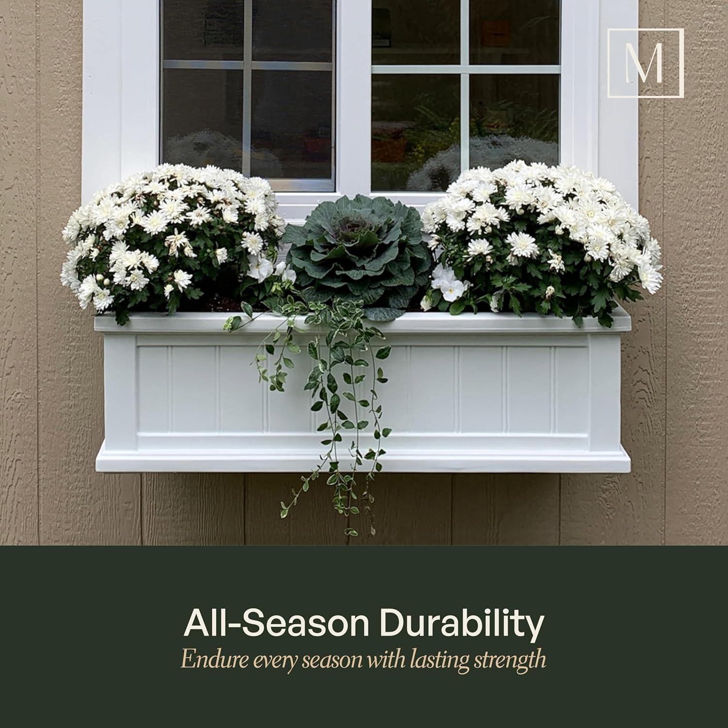 Mayne Cape Cod 36" x 11" x 10.8" Rectangle White Self-Watering Polyethylene Window Box Planter