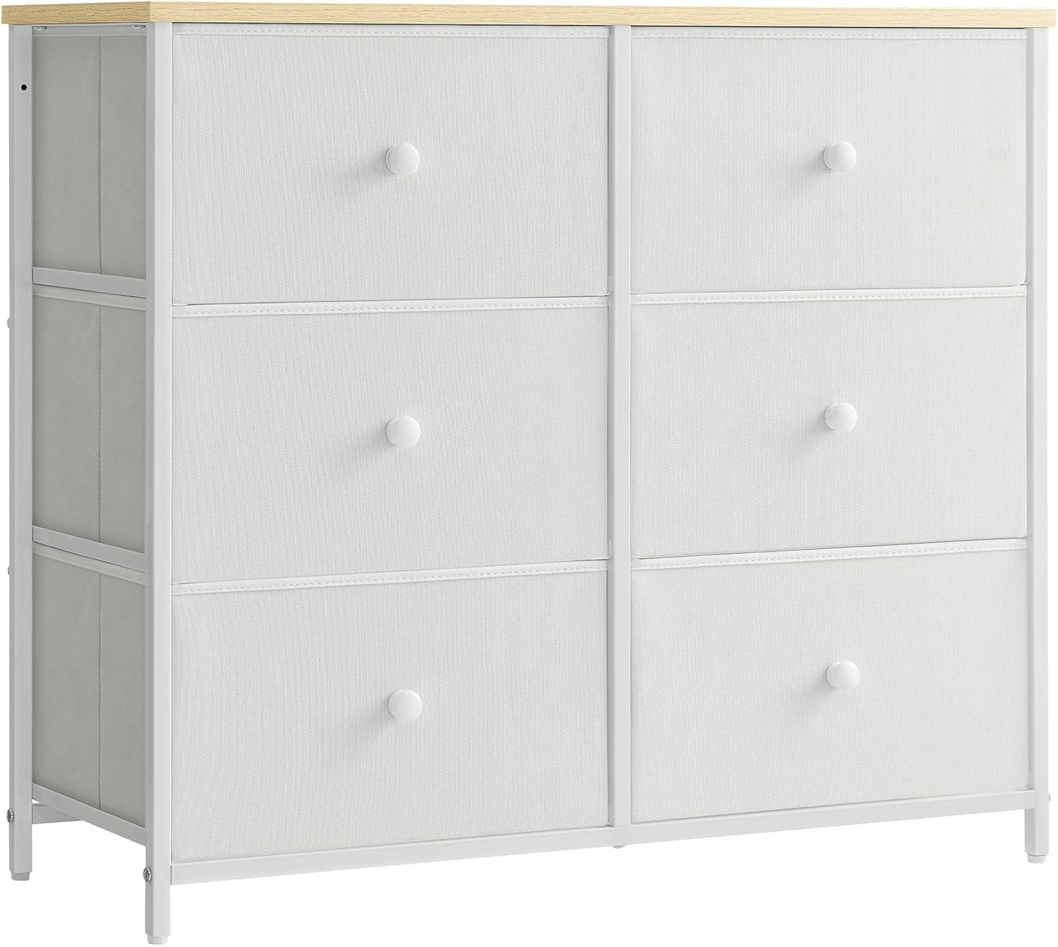 SONGMICS Dresser for Bedroom, Chest of Drawers, 6 Drawer Dresser, Closet Fabric Dresser with Metal Frame, Cream White and Oak ULTS323W57