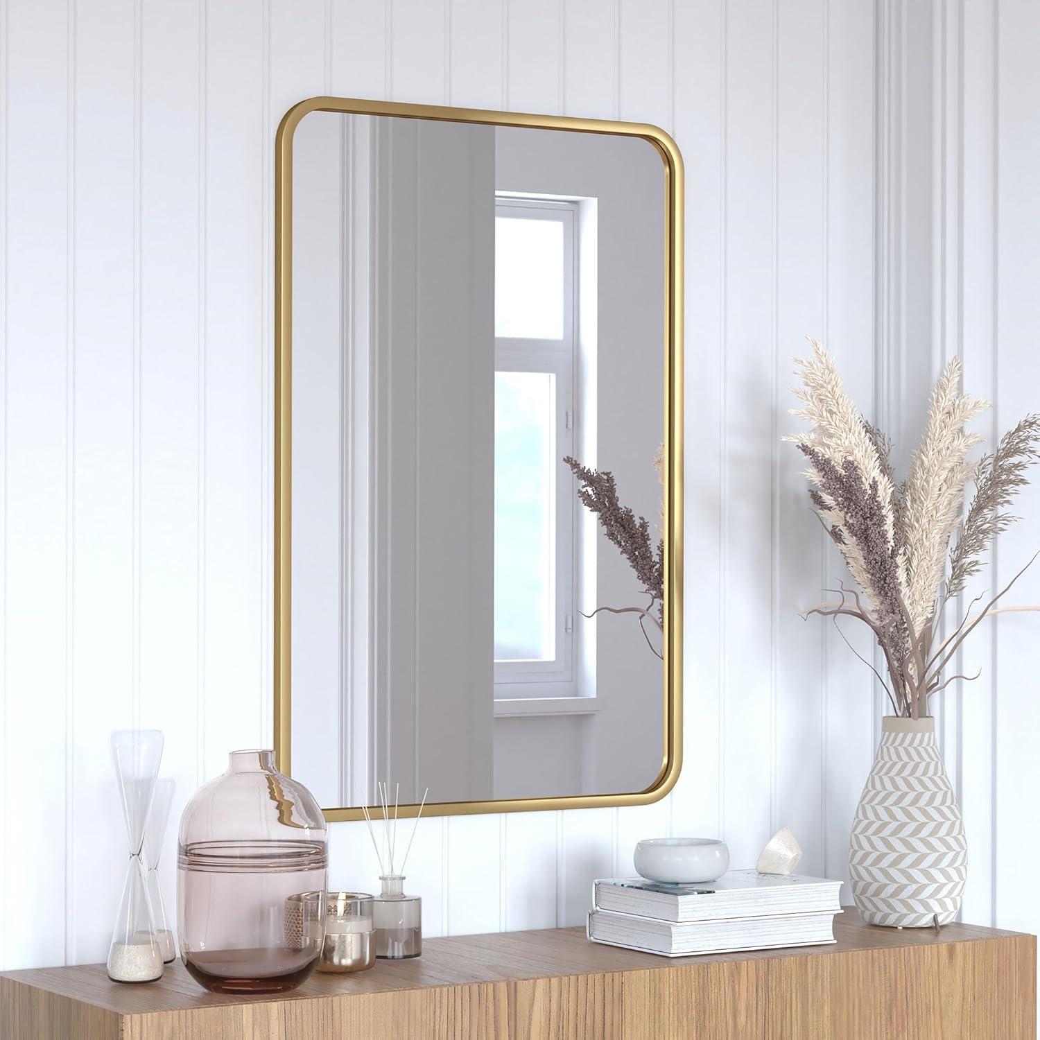 Flash Furniture Jada Decorative Wall Mirror - Rounded Corners, Bathroom & Living Room Glass Mirror Hangs Horizontal Or Vertical