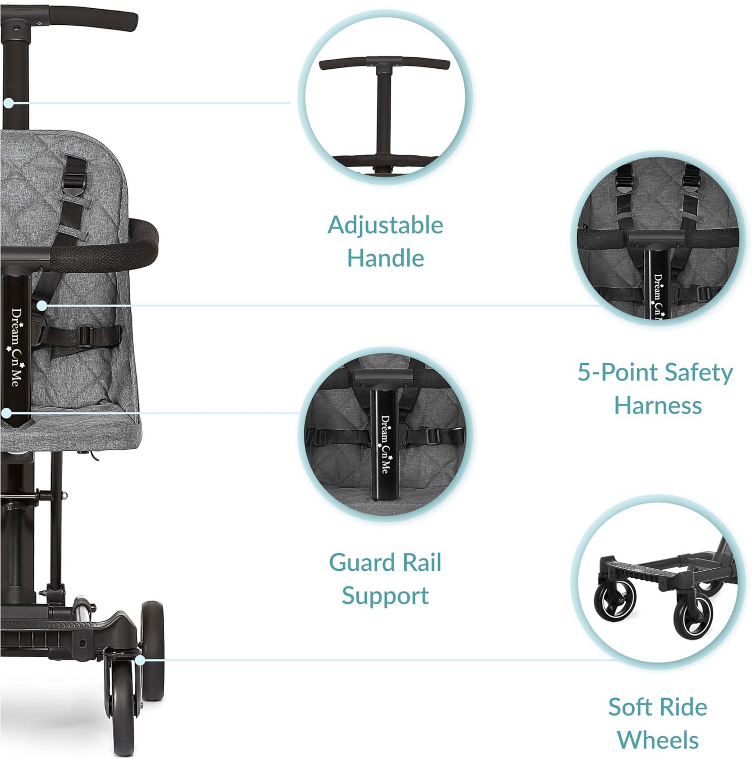 Dream On Me Coast Rider Travel Stroller Lightweight Stroller Compact Portable Vacation Friendly Stroller, Gray