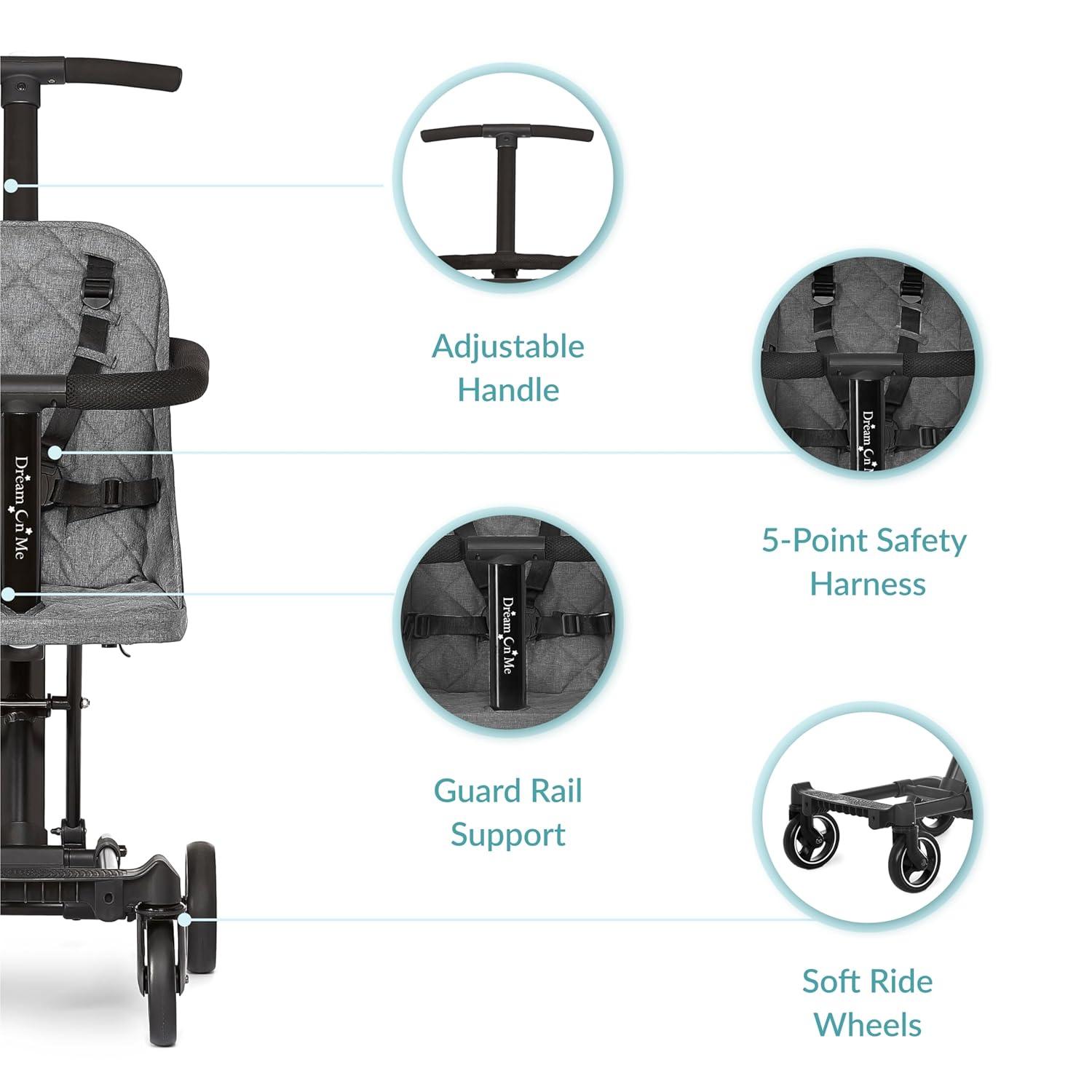 Dream On Me Coast Rider Travel Stroller Lightweight Stroller Compact Portable Vacation Friendly Stroller, Gray