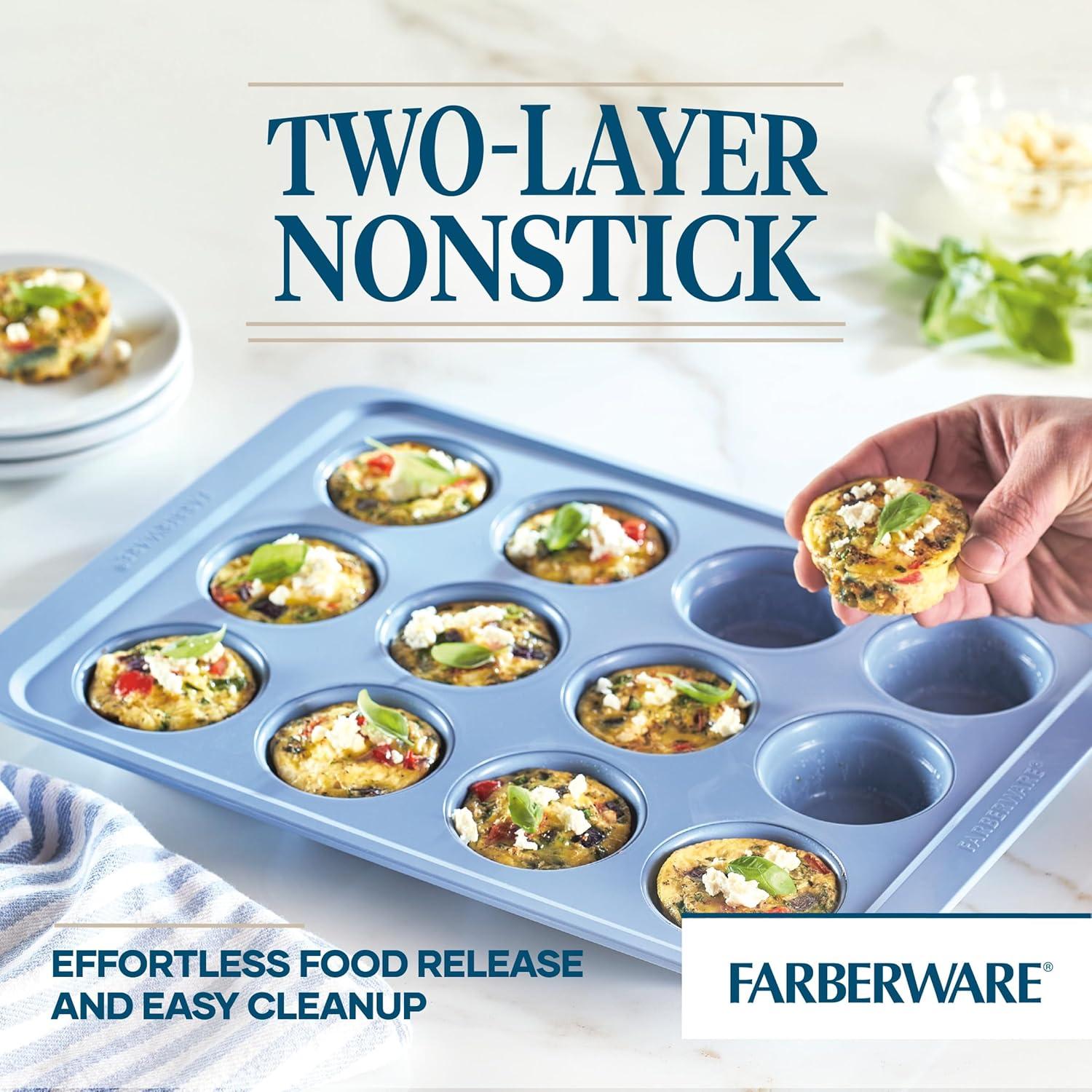 Farberware Easy Solutions Nonstick Bakeware 12-Cup Muffin Pan, Blue