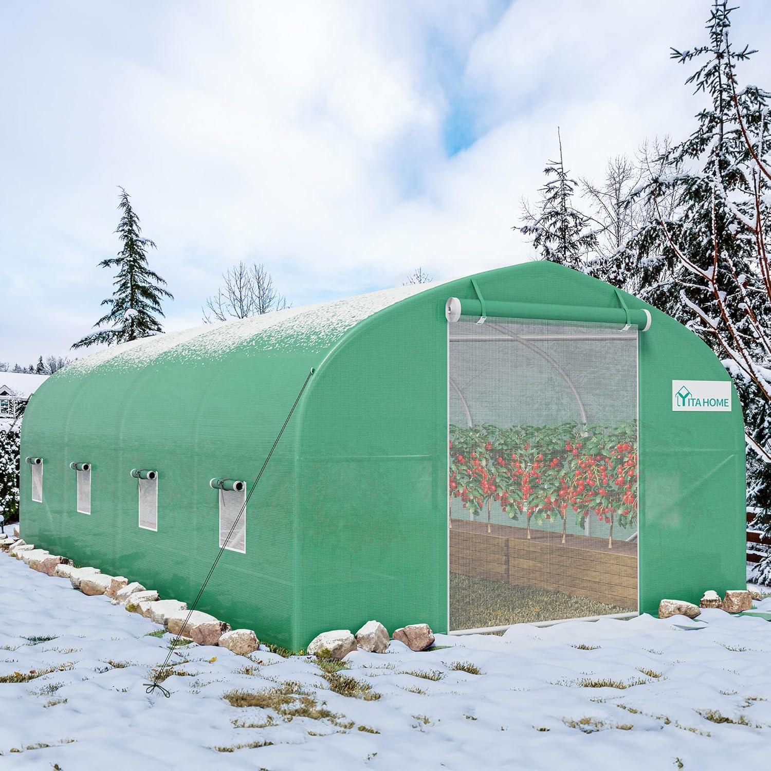 YITAHOME 20x10x6.5ft Greenhouse Large Heavy Duty Tunnel Green Houses Outdoor Plant Gardening Upgraded Galvanized Steel Frame Zipper Doors 7 Crossbars Garden, Green