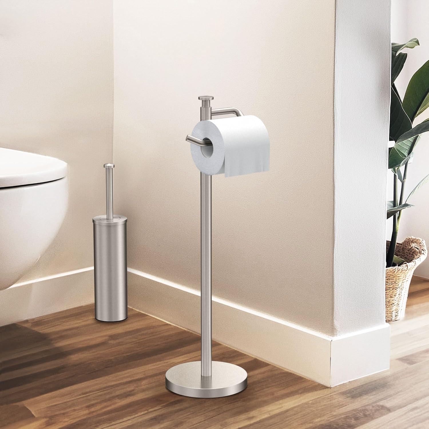 Free Standing Toilet Paper Holder with Weighted and Padded Base | 23.68"H Toilet Paper Roll Holder Stand for Bathroom