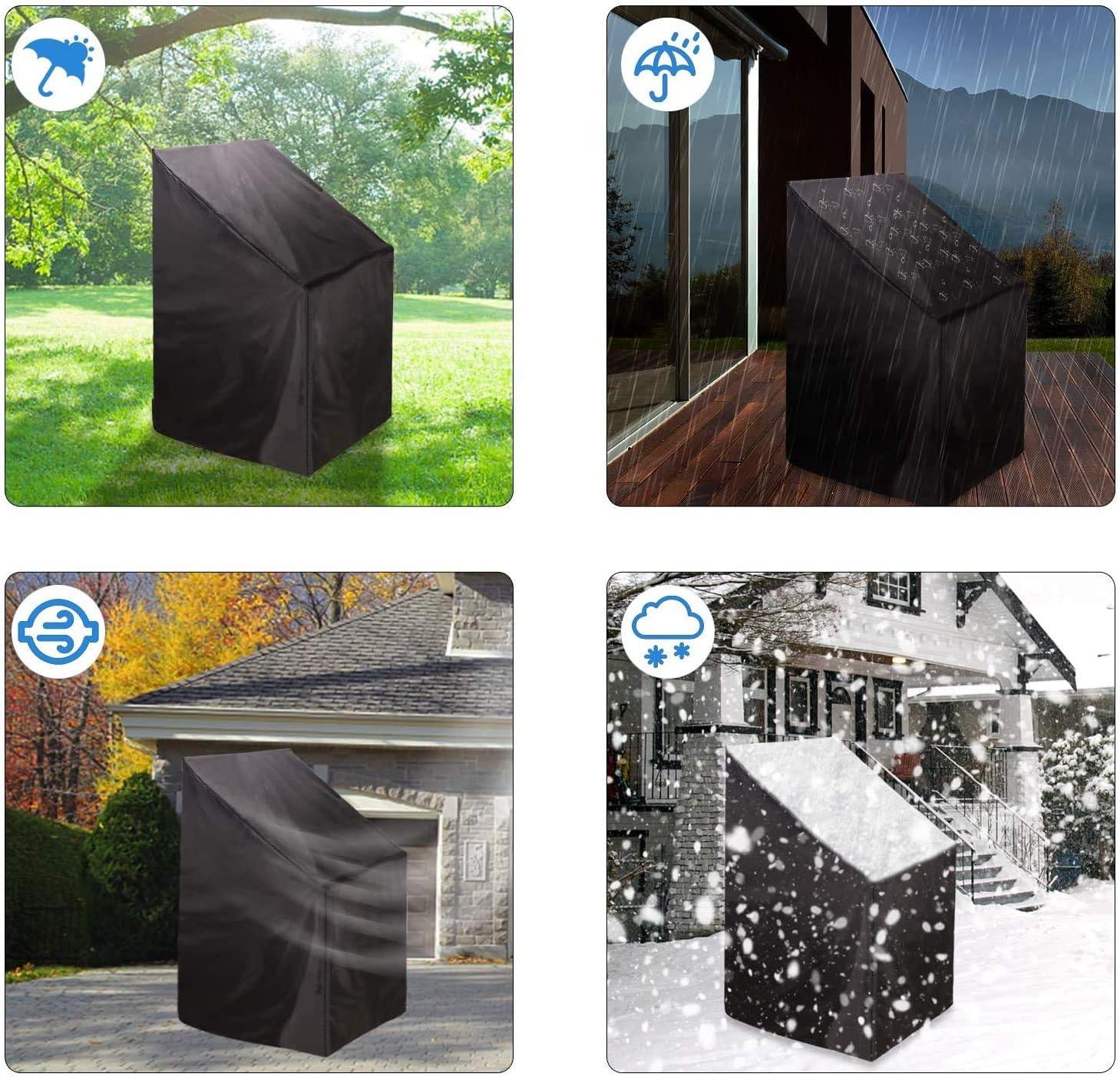 Patio Chair Covers for Outdoor Furniture Waterproof, Heavy Duty Stackable Chairs Cover with Adjustable Hem Cord for Better Fit, Large Cover for Lounge Deep Seat , Black, All Weather Protection (Black)
