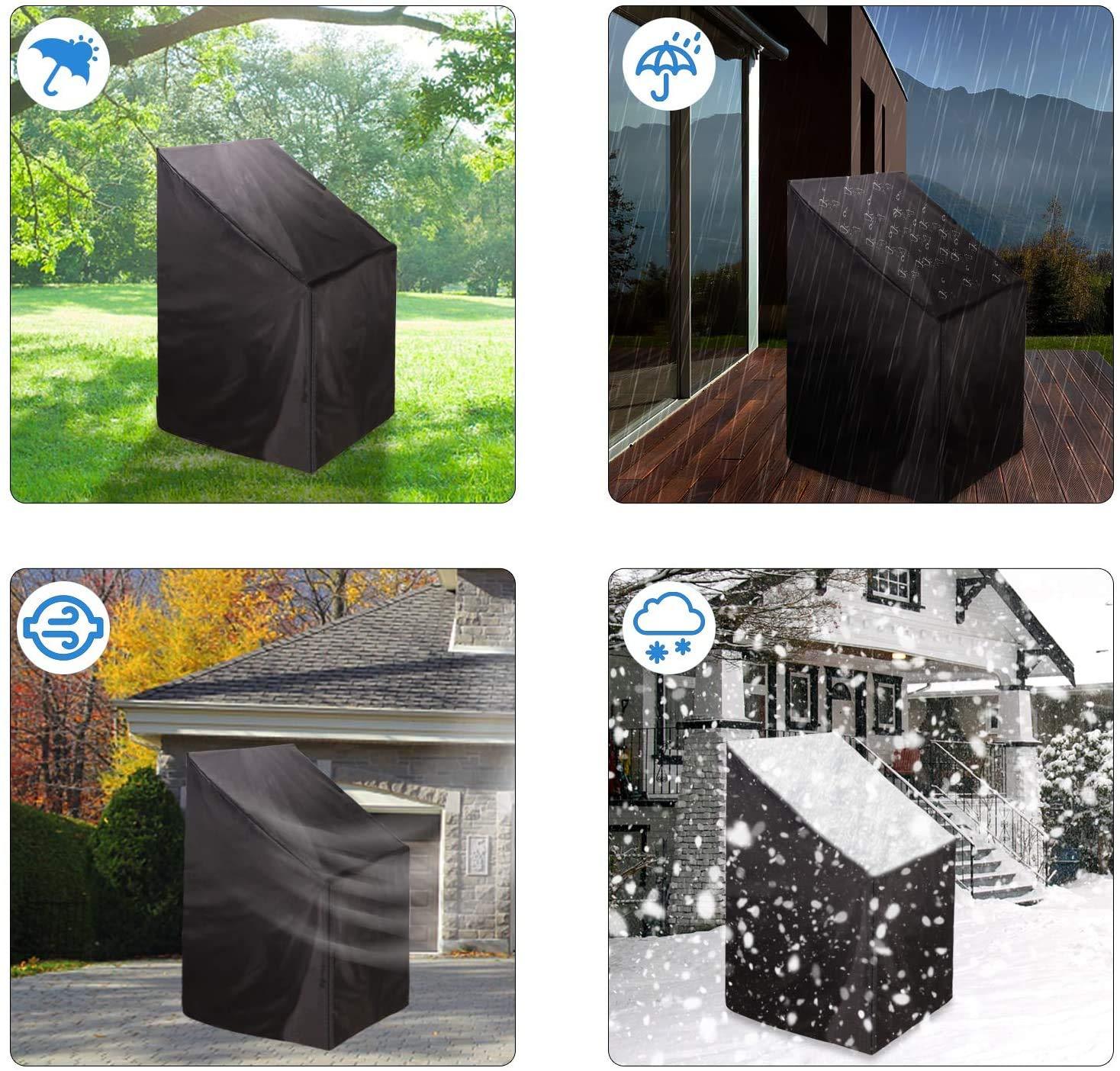 Patio Chair Covers for Outdoor Furniture Waterproof, Heavy Duty Stackable Chairs Cover with Adjustable Hem Cord for Better Fit, Large Cover for Lounge Deep Seat , Black, All Weather Protection (Black)