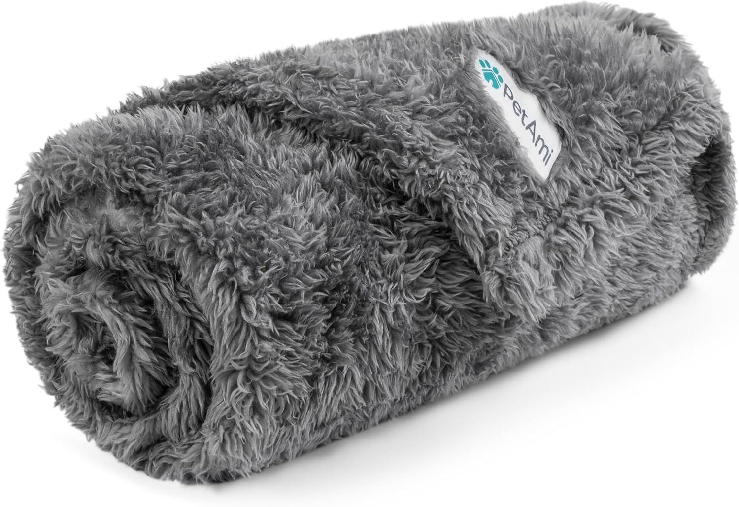 PetAmi Fluffy Dog Blanket for Pet Cat Puppy Kitten, Faux Shearling Soft Fleece Throw, Plush Reversible Washable Couch Cover