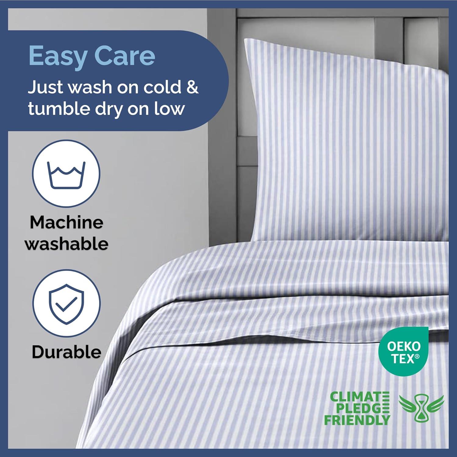 CGK Linens Kids 4 Piece Bed Sheet Set - Cute & Cozy Wrinkle-Resistant with Vibrant Designs in Blue Stripes, Size Full