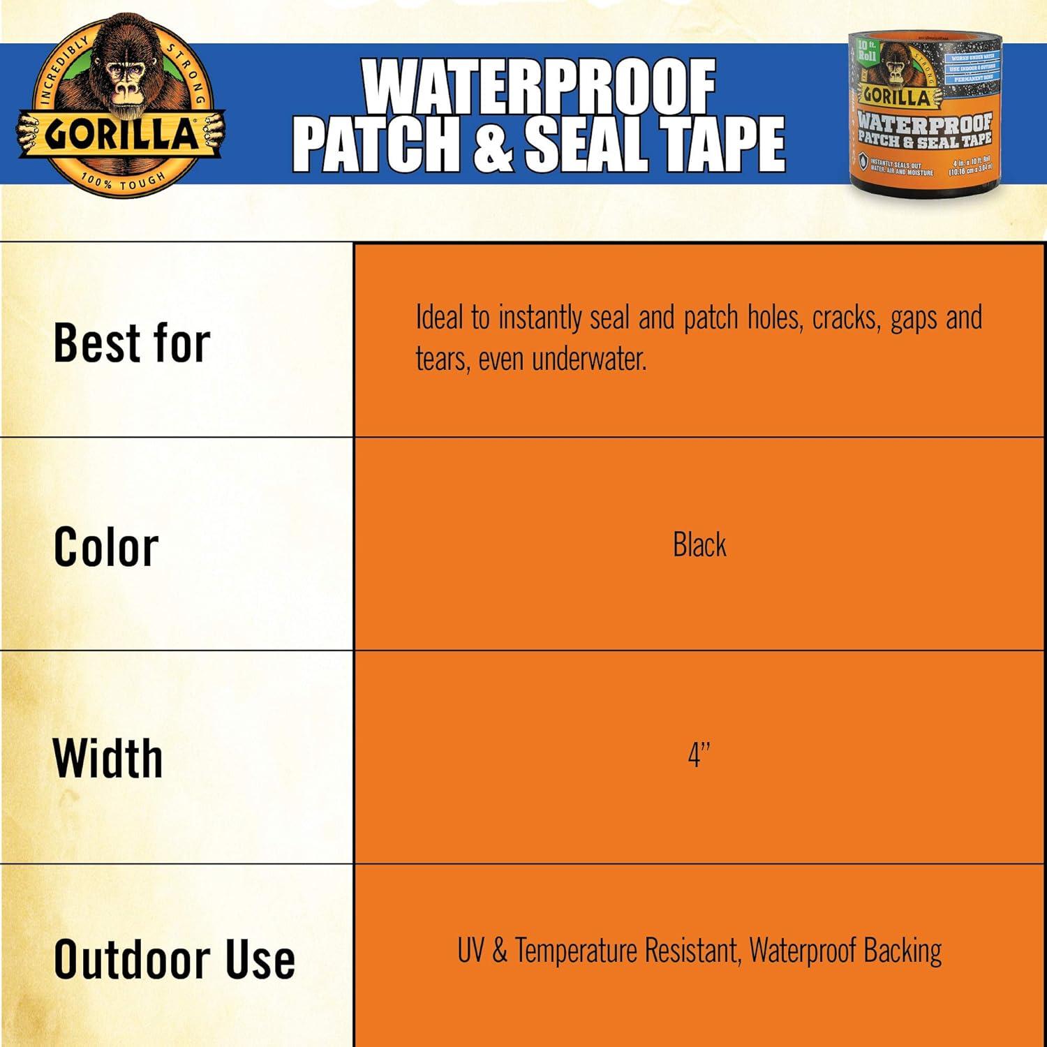 Gorilla 4 in. W X 10 ft. L Black Waterproof Repair Tape