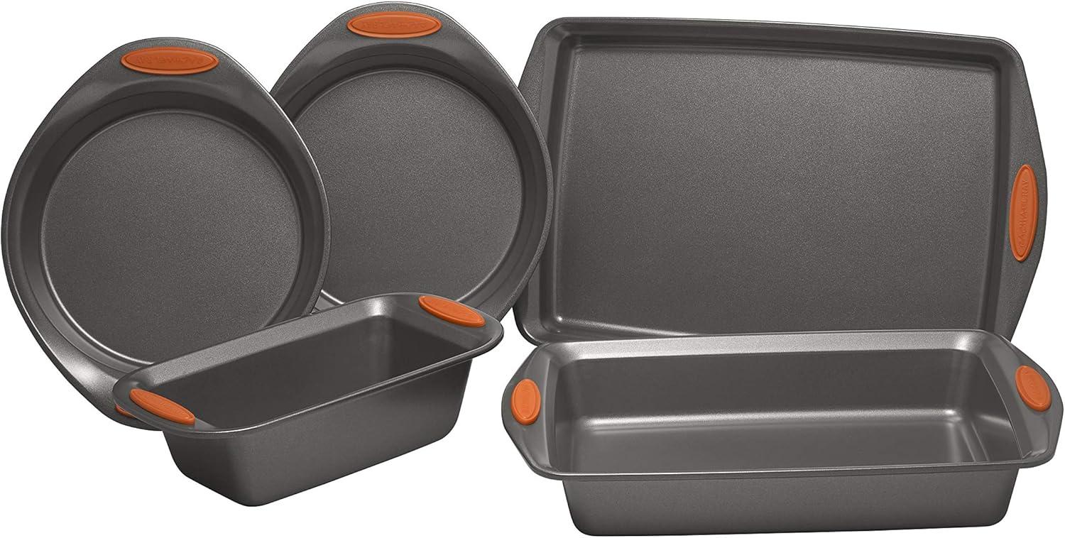 Silver and Orange Nonstick 5-Piece Baking Pan Set