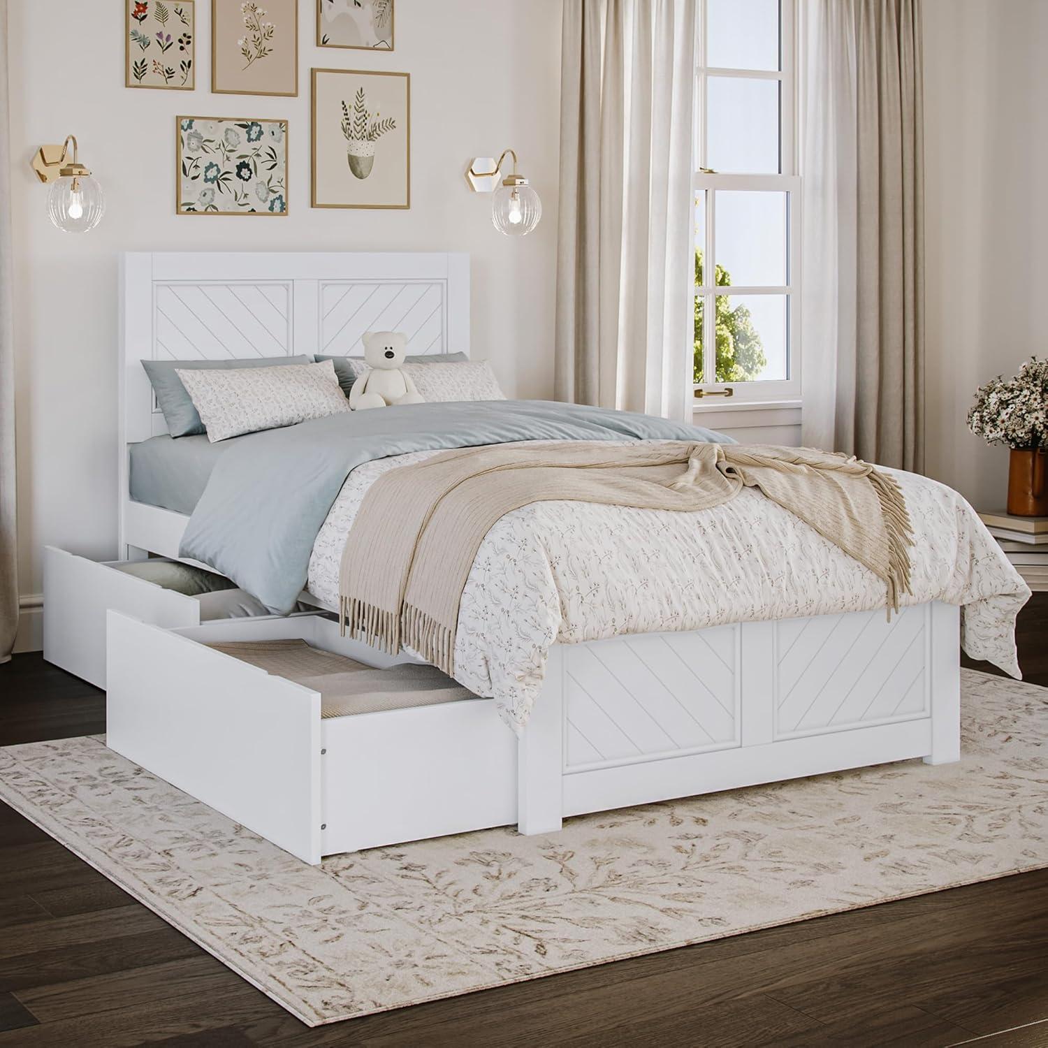 AFI Canyon White Solid Wood Platform Bed with Matching Footboard & Storage Drawers, King