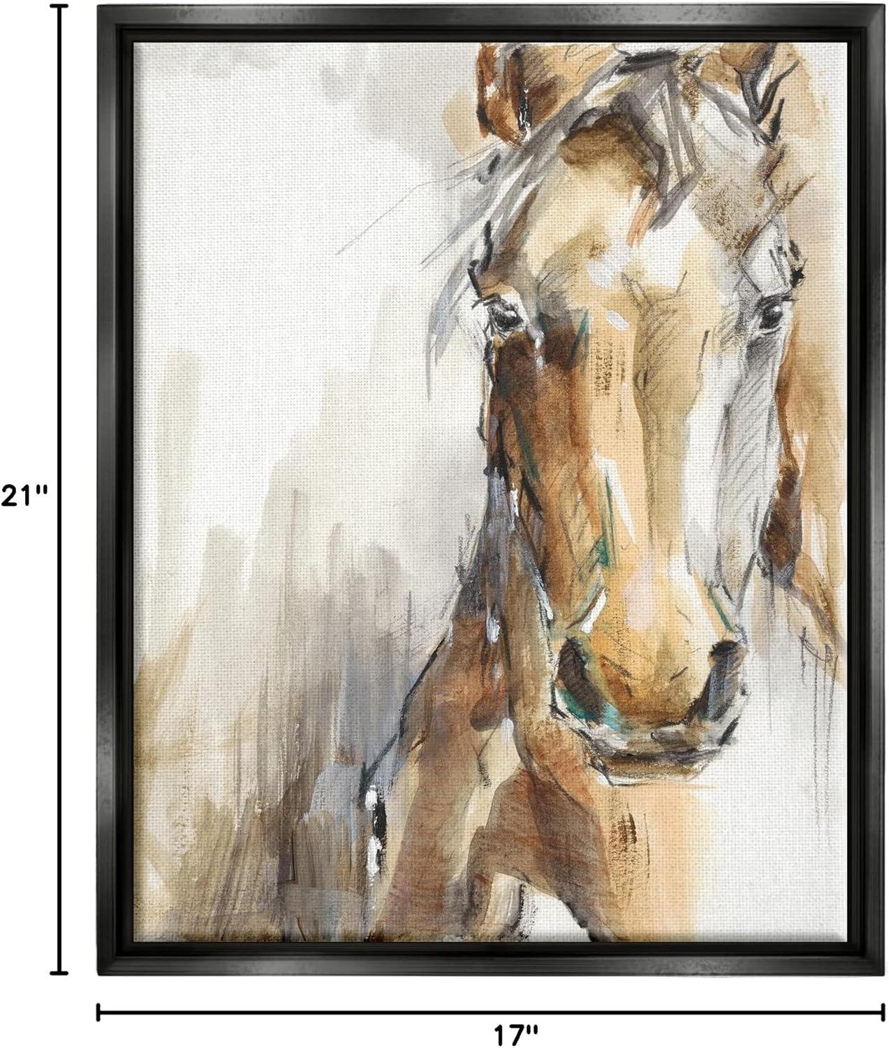 Ethan Harper Horse Portrait Watercolor Canvas with Black Frame