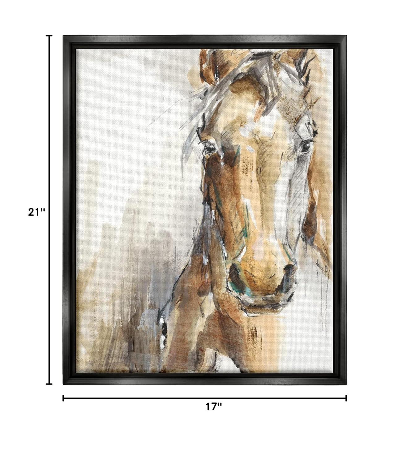Stupell Industries Horse Portrait Orange Brown Animal Watercolor Painting Jet Black Framed Floating Canvas Wall Art, 16x20, by Ethan Harper