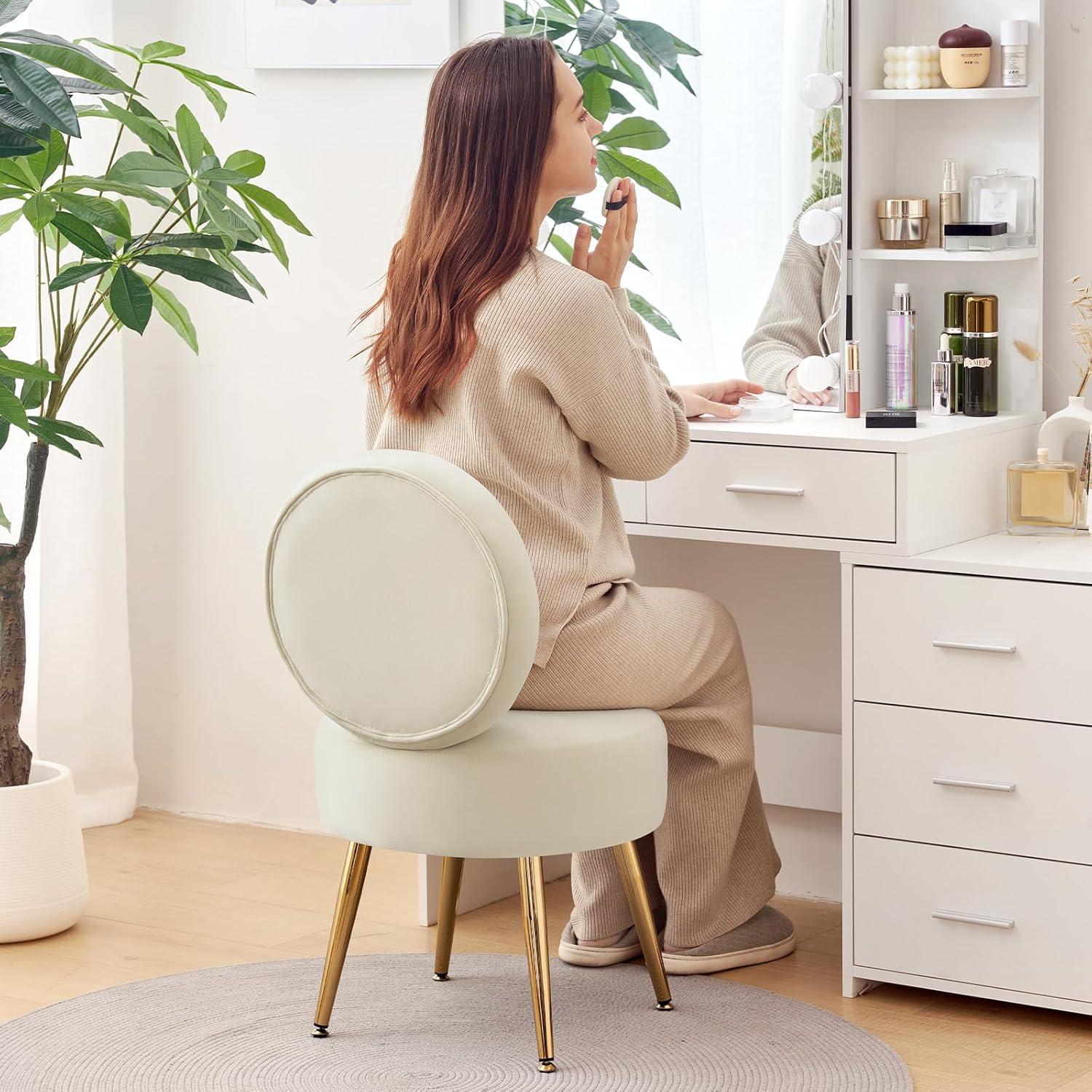 Furniliving Modern Accent Chairs, Vanity Chair with Gold Legs, Footrest Stool for Living Room, Khaki