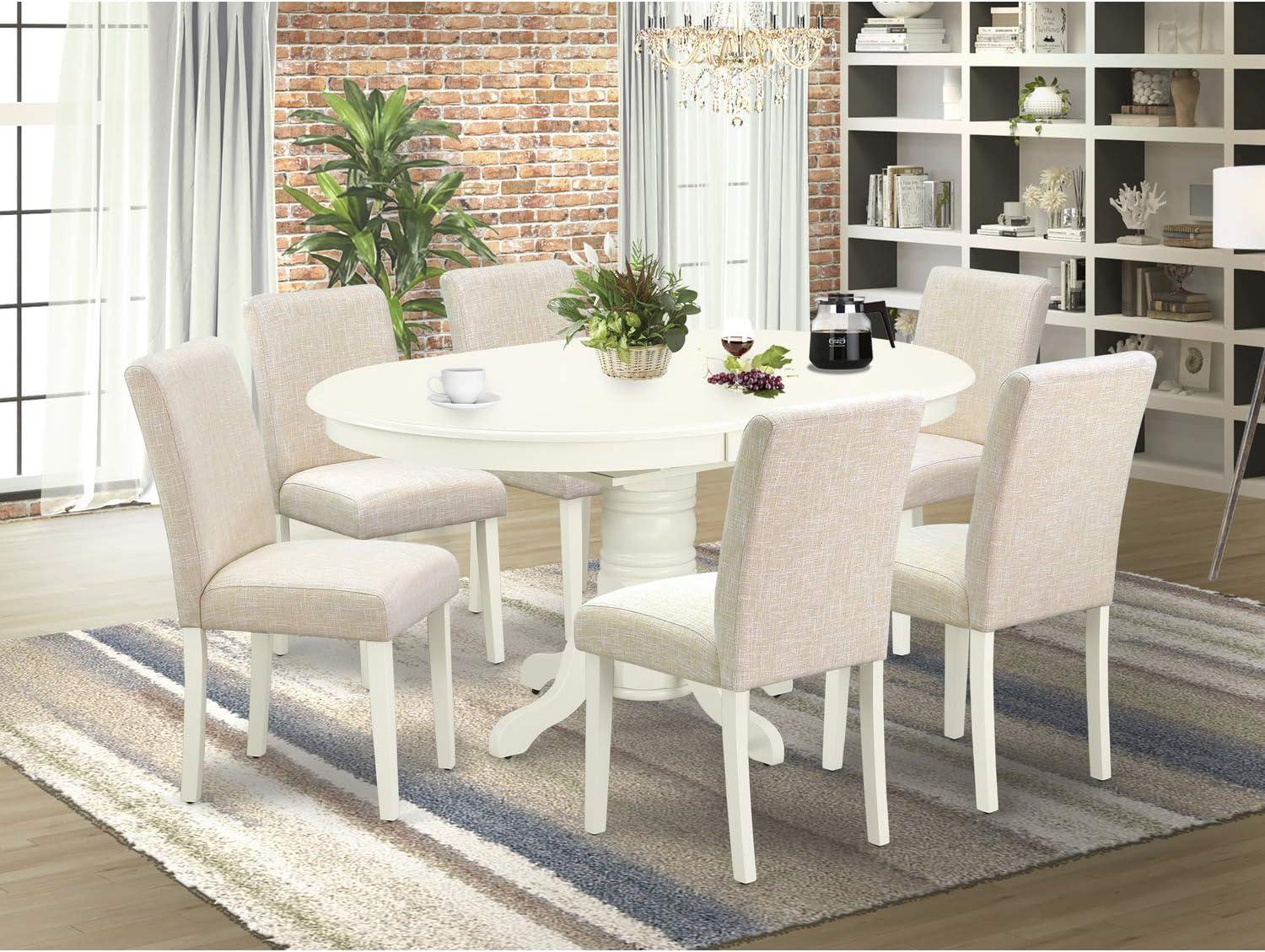 East West Furniture Dining Room Set Linen White, AVAB7-LWH-02