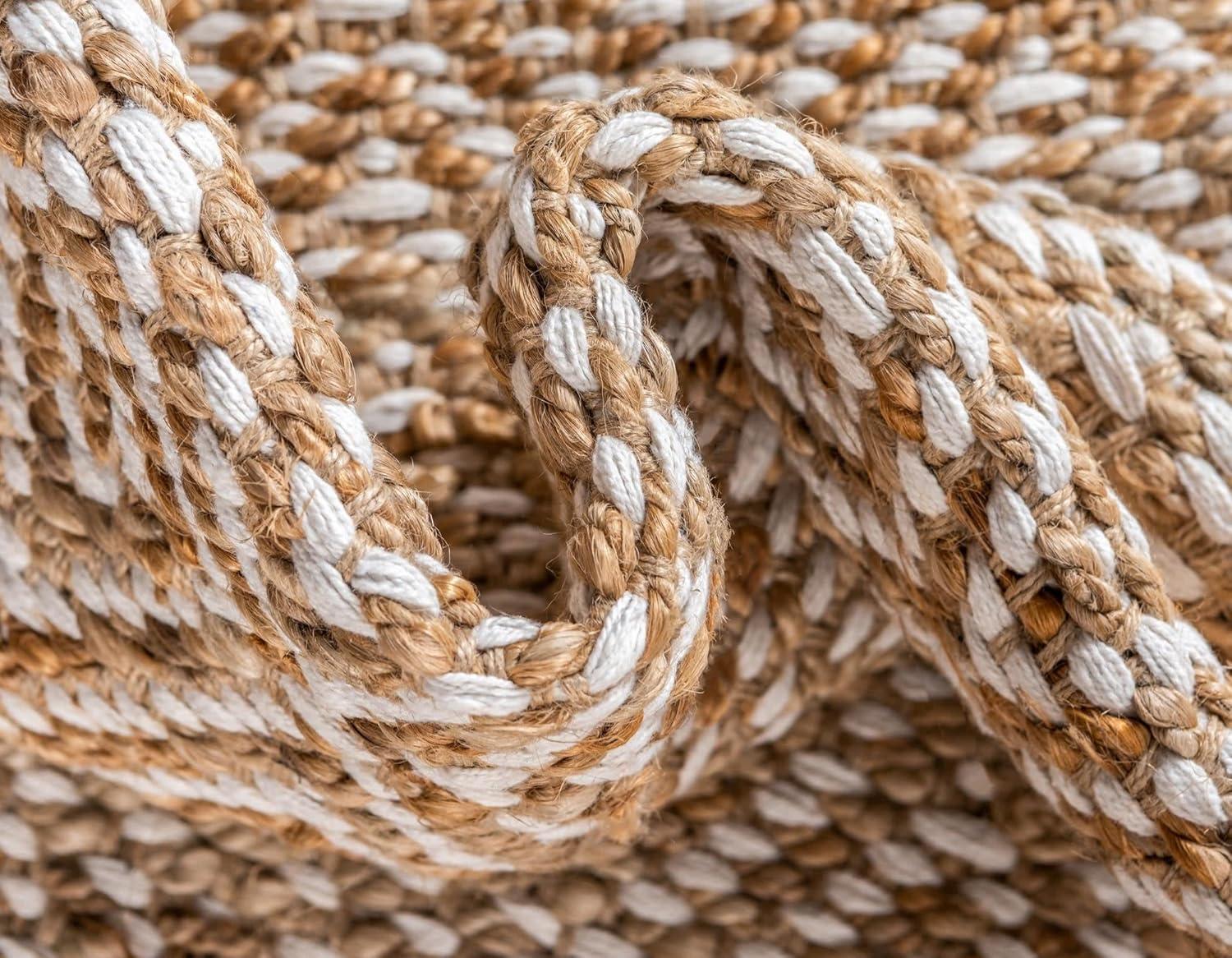 Natural Brown Rectangular Braided Jute Area Rug