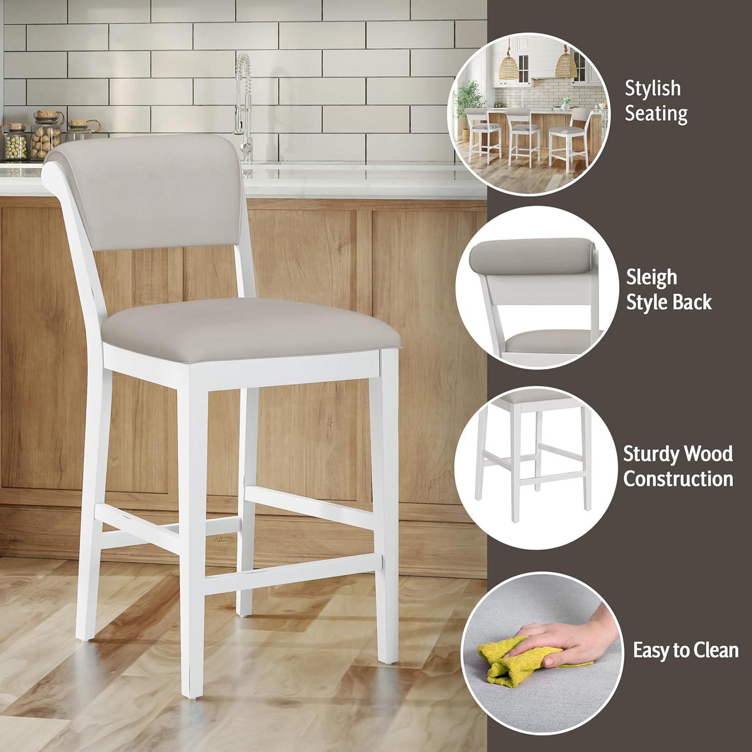 Clarion Wood and Upholstered Panel Back Counter Height Stool Sea White - Hillsdale Furniture
