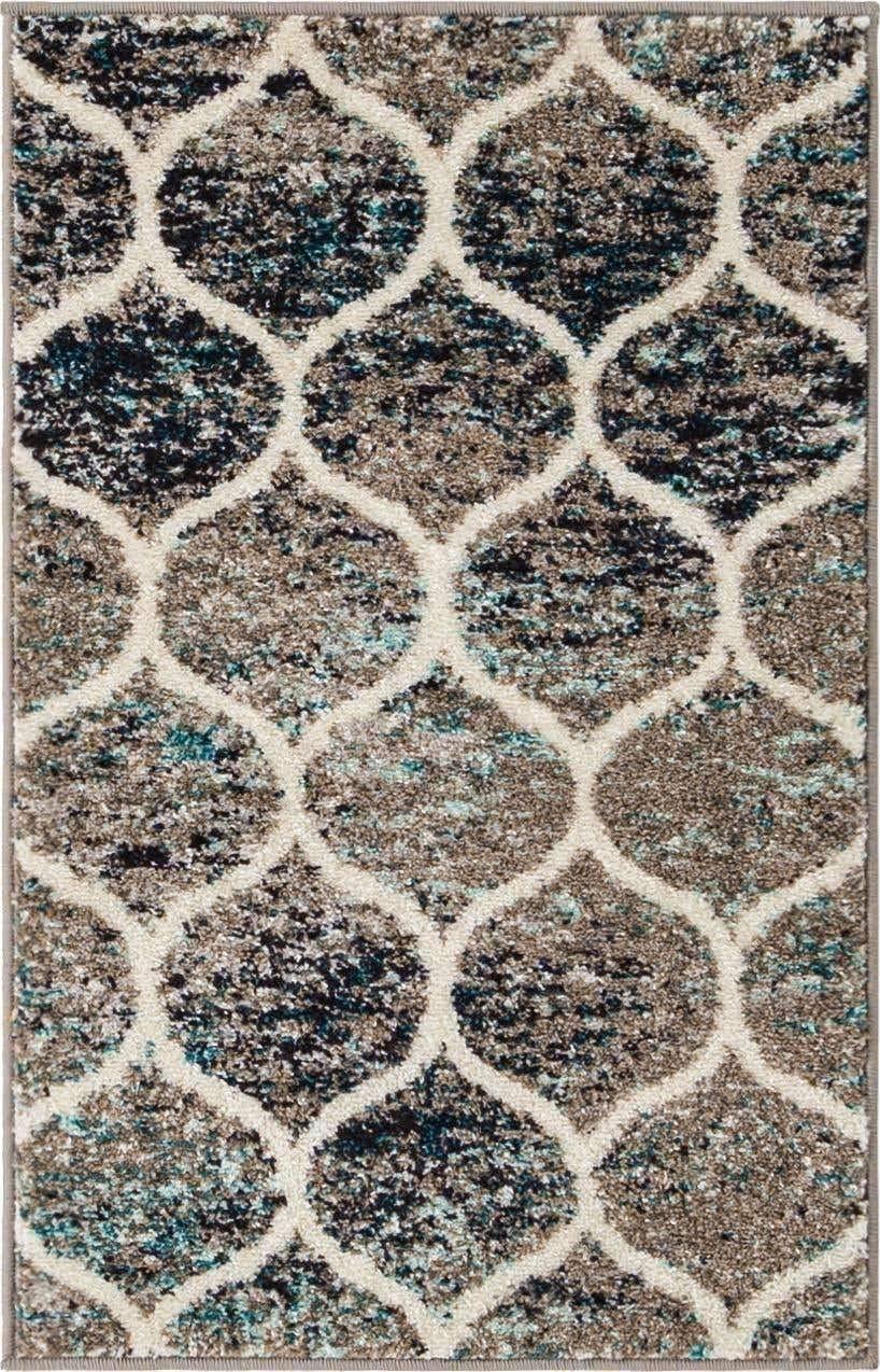 Unique Loom 2' 0 x 3' 0 Trellis Frieze Rounded Blue Multi Area Rug