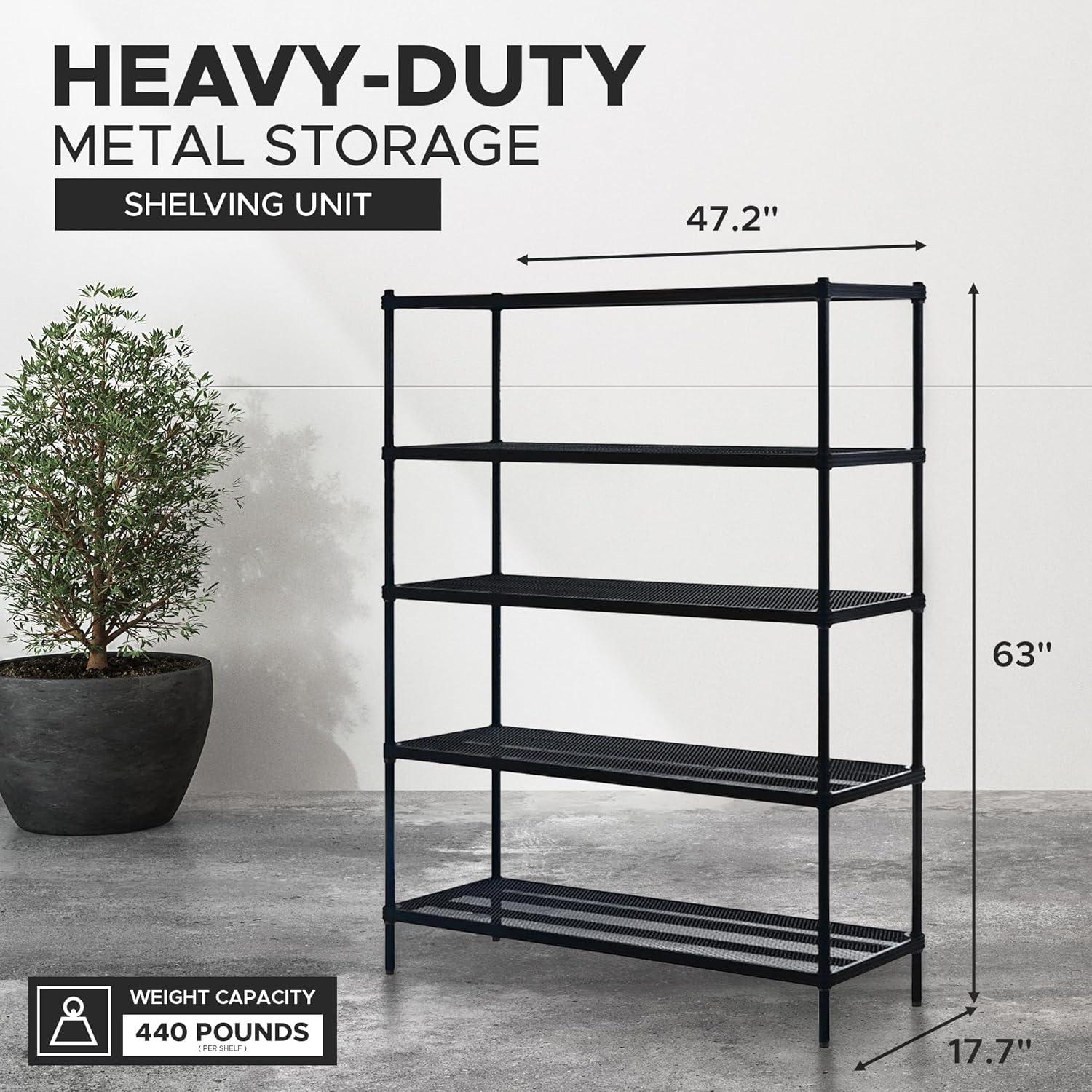 Design Ideas MeshWorks 5 Tier Full-Size Metal Storage Shelving Unit Rack