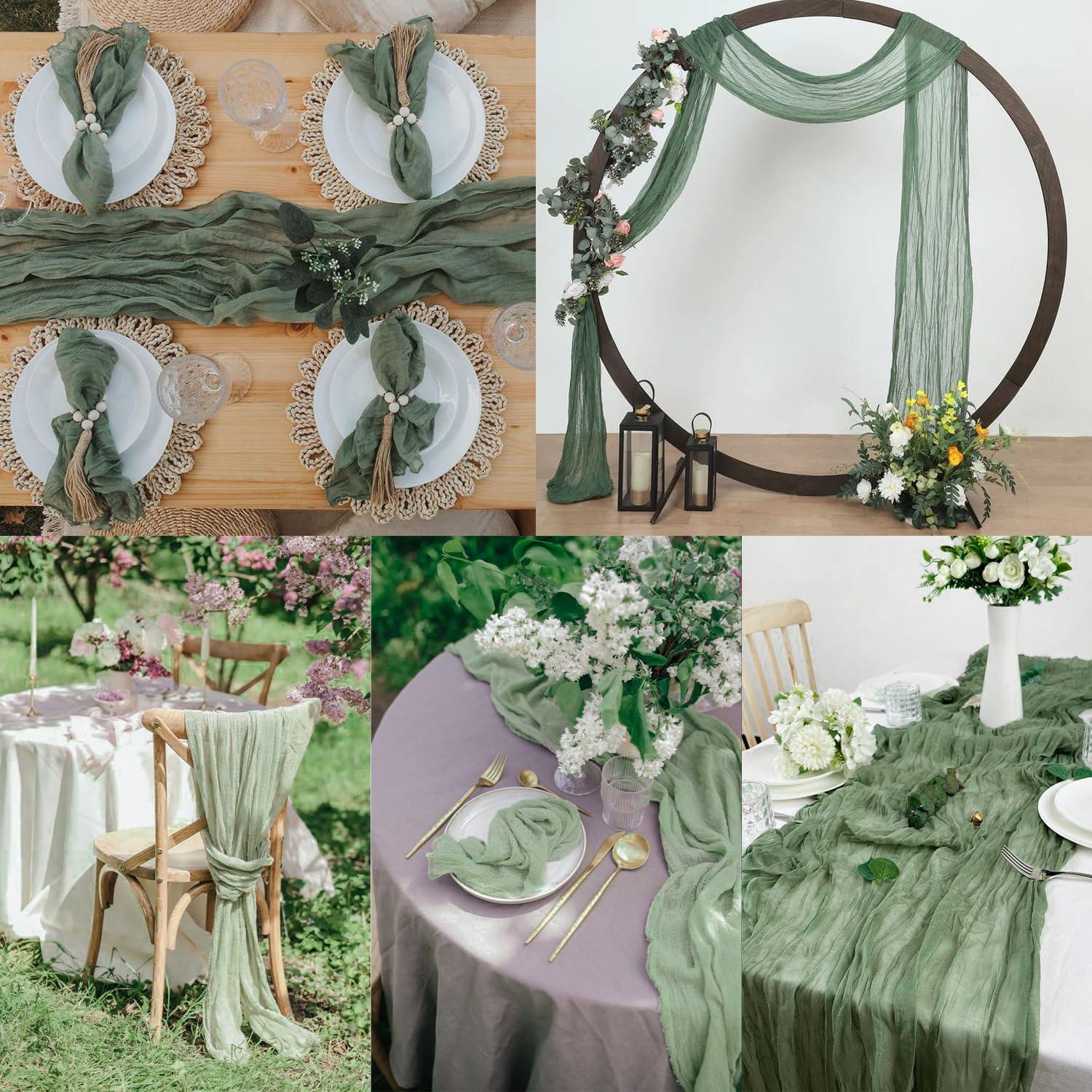 Mint Green Cheesecloth Table Runner 6 Pack 35" Boho Gauze Runner 120 inches Long Tablecloth Runner Rustic Sheer Fabric Bulk for Baby Shower Wedding Bridal Birthday Party Table Decorations