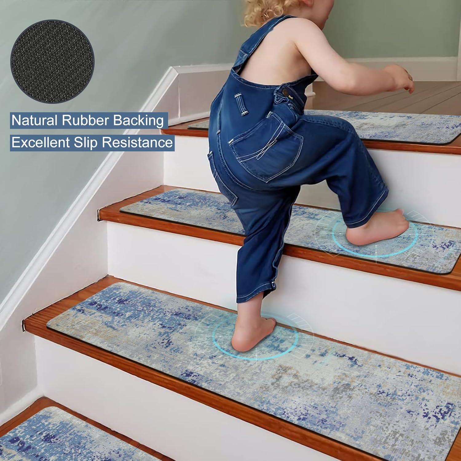 Green Stair Treads Non Slip 15PCS 8"x30" Stair Treads for Wooden Steps
