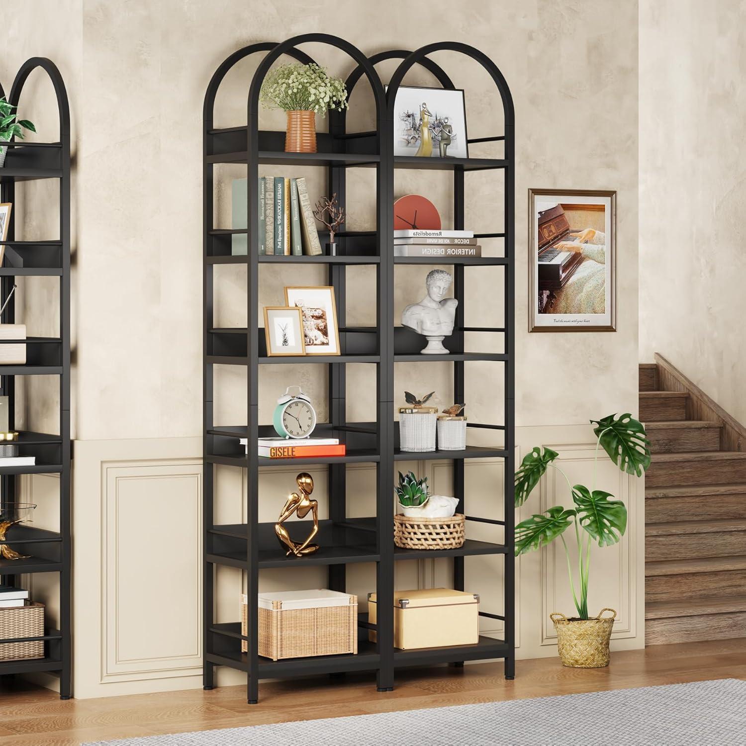 Tribesigns 6-Tier Open Bookshelf, 78.7" Tall Arched Bookcase Narrow Bookshelf, Black