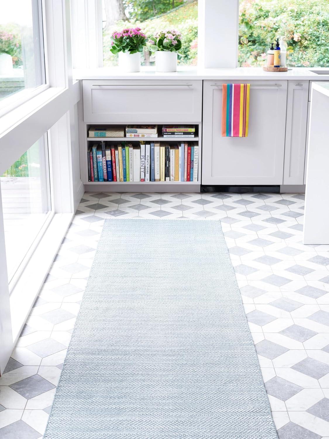 Herringbone Swedish Blue Handwoven Cotton Rug
