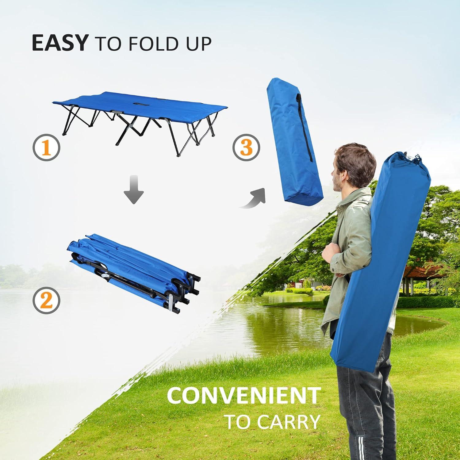 Outsunny 2 Person Folding Camping Cot, Portable Sleeping Cot with Carry Bag, Blue