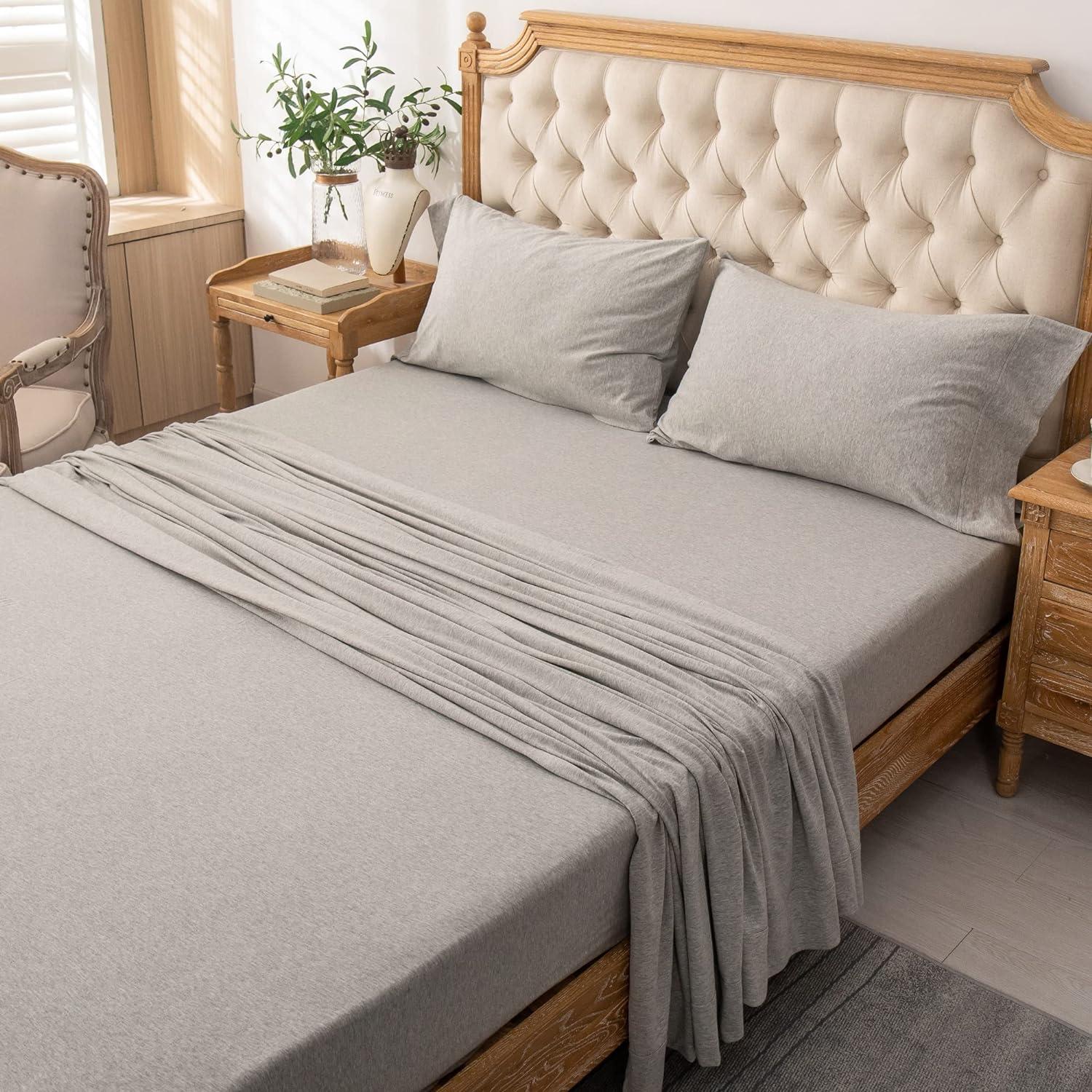 Heather Gray Cotton Jersey Queen Sheet Set with Deep Pockets