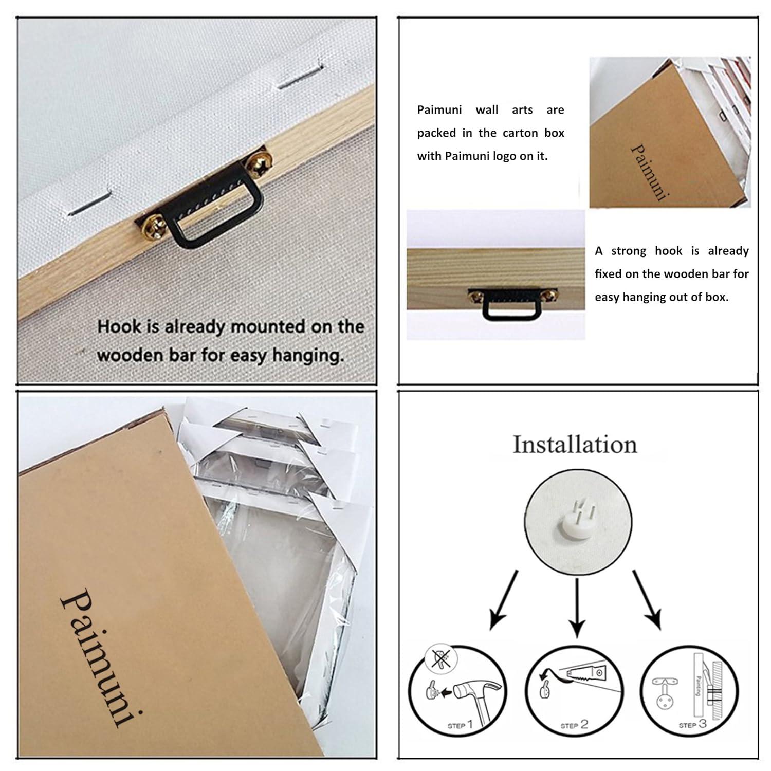 Paimuni 100% Hand Painted Canvas Wall Art Italy Town Mediterranean Tuscany Sea Coast Flowers Oil Painting Stretched and Framed Ready to Hang Landscape Scenery Wall Decor 24x36 Inch