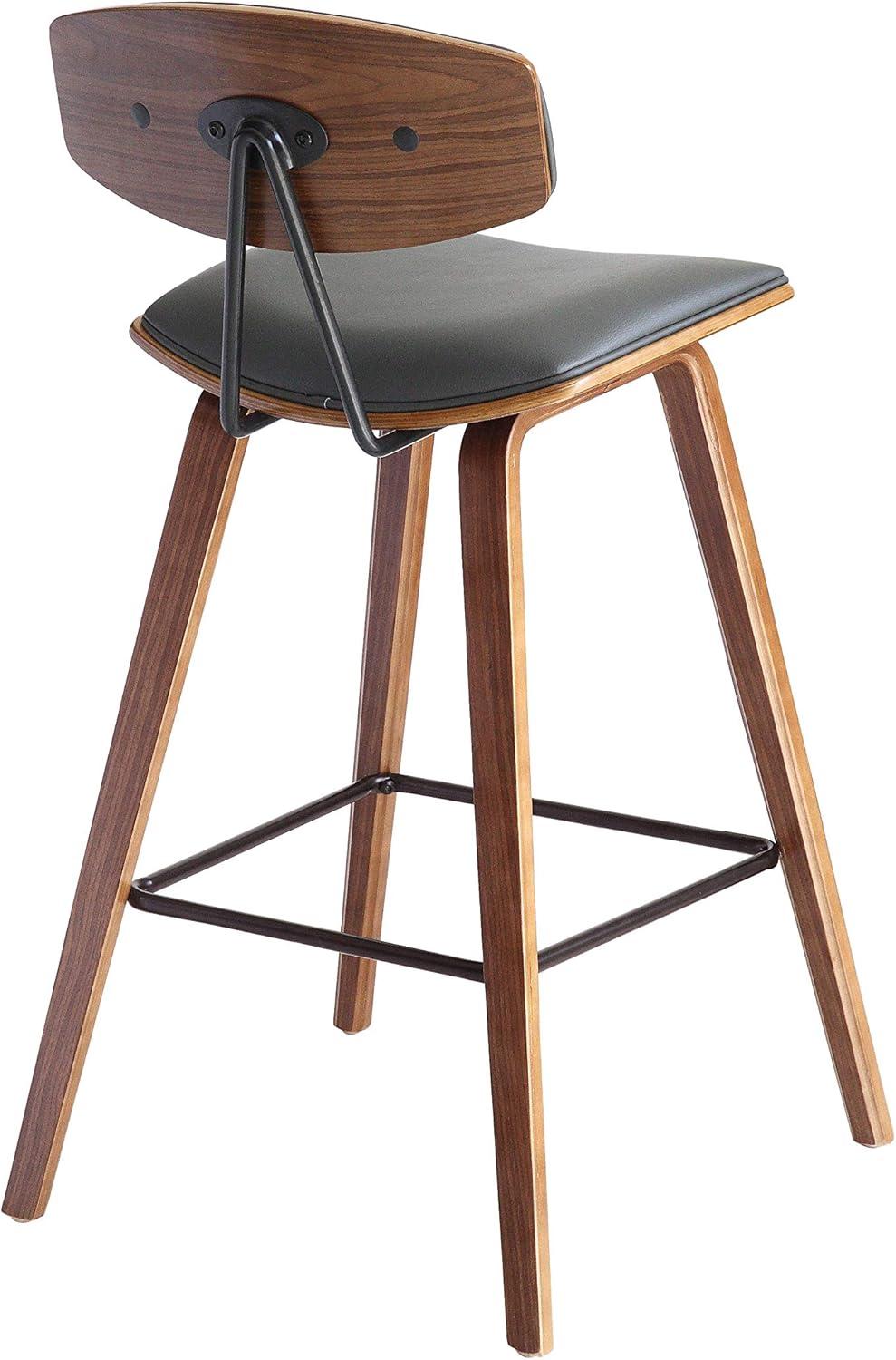 Armen Living Indoor Fox 28.5" Bar Height Gray Faux Leather and Black Wood Mid-Century Modern Bar Stool