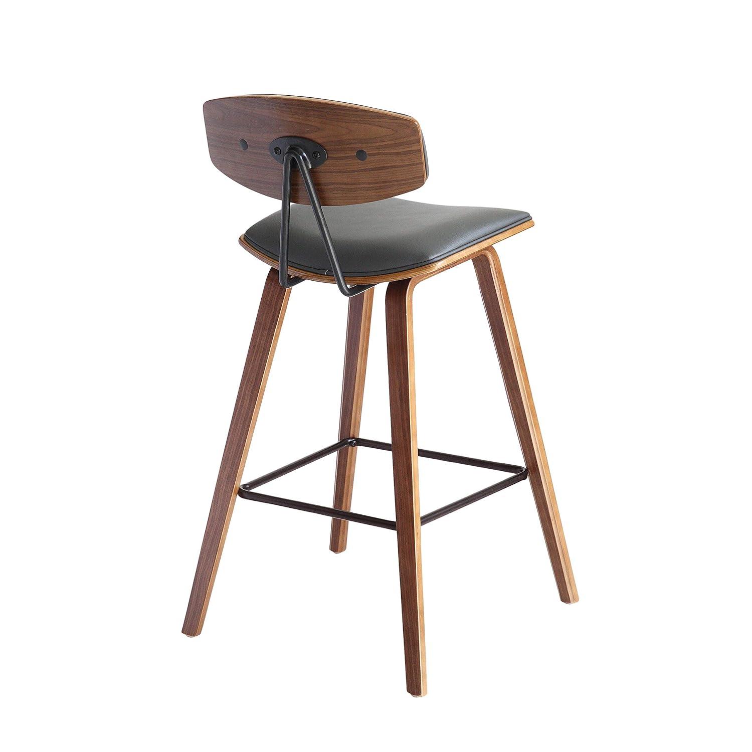 Armen Living Fox 28.5" Seat Height Gray Faux Leather and Walnut Wood Mid-Century Modern Bar Stool