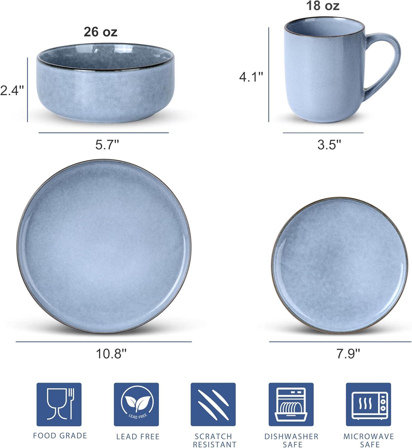 Grayish Blue Ceramic 16-Piece Dinnerware Set for 4