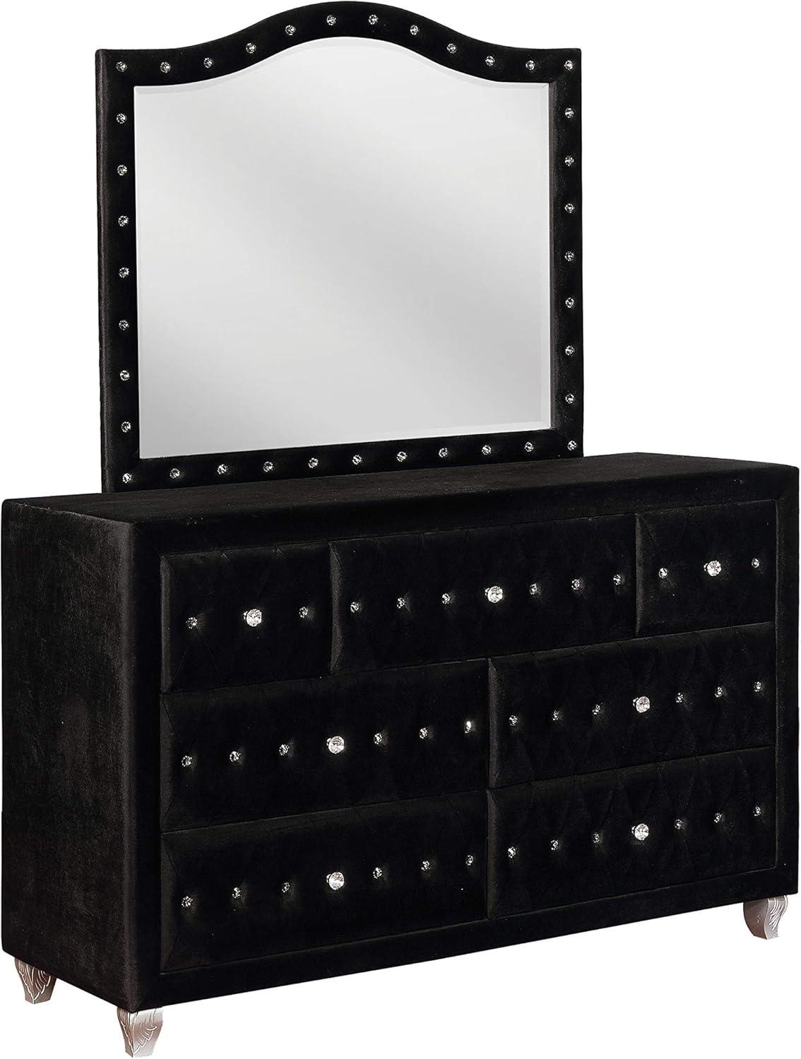 Deanna Button Tufted Dresser Mirror Black
