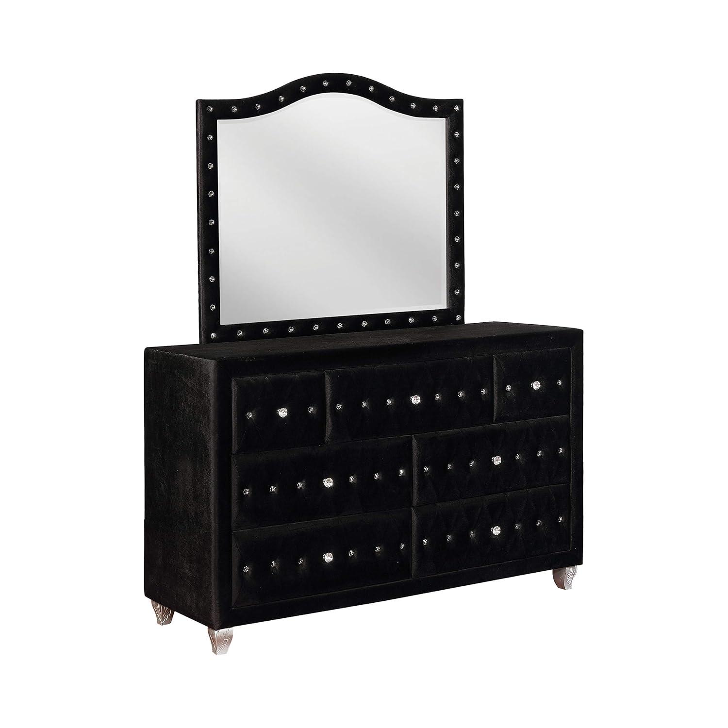 Deanna Button Tufted Dresser Mirror Black