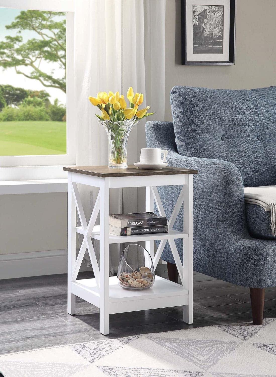 Driftwood White Transitional X-Side 3-Tier End Table