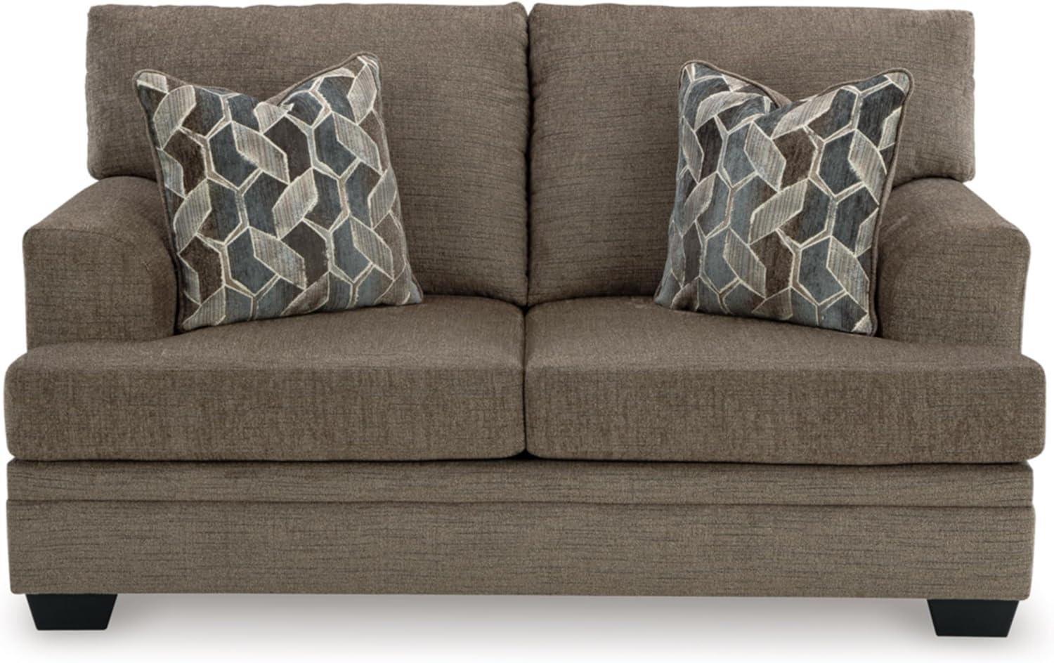 Nutmeg Brown Fabric Stationary Loveseat with Pillow Back