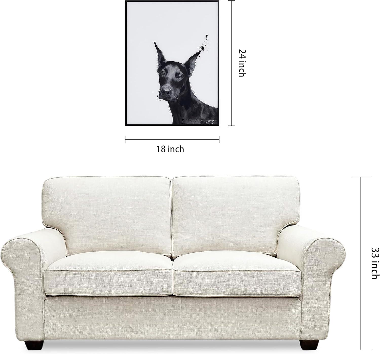 "Doberman" Black and White Pet Paintings on Printed Glass Encased with a Gunmetal Anodized Frame