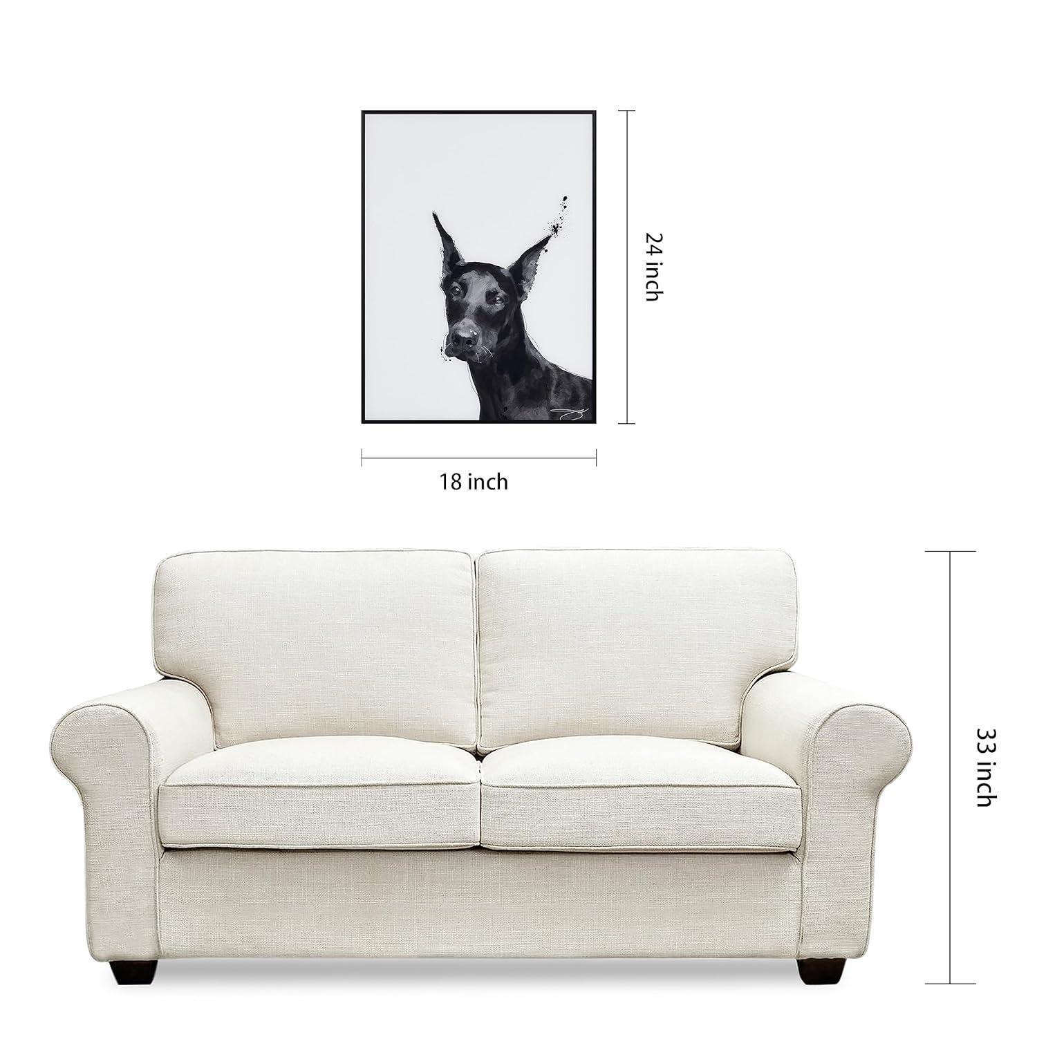 "Doberman" Black and White Pet Paintings on Printed Glass Encased with a Gunmetal Anodized Frame