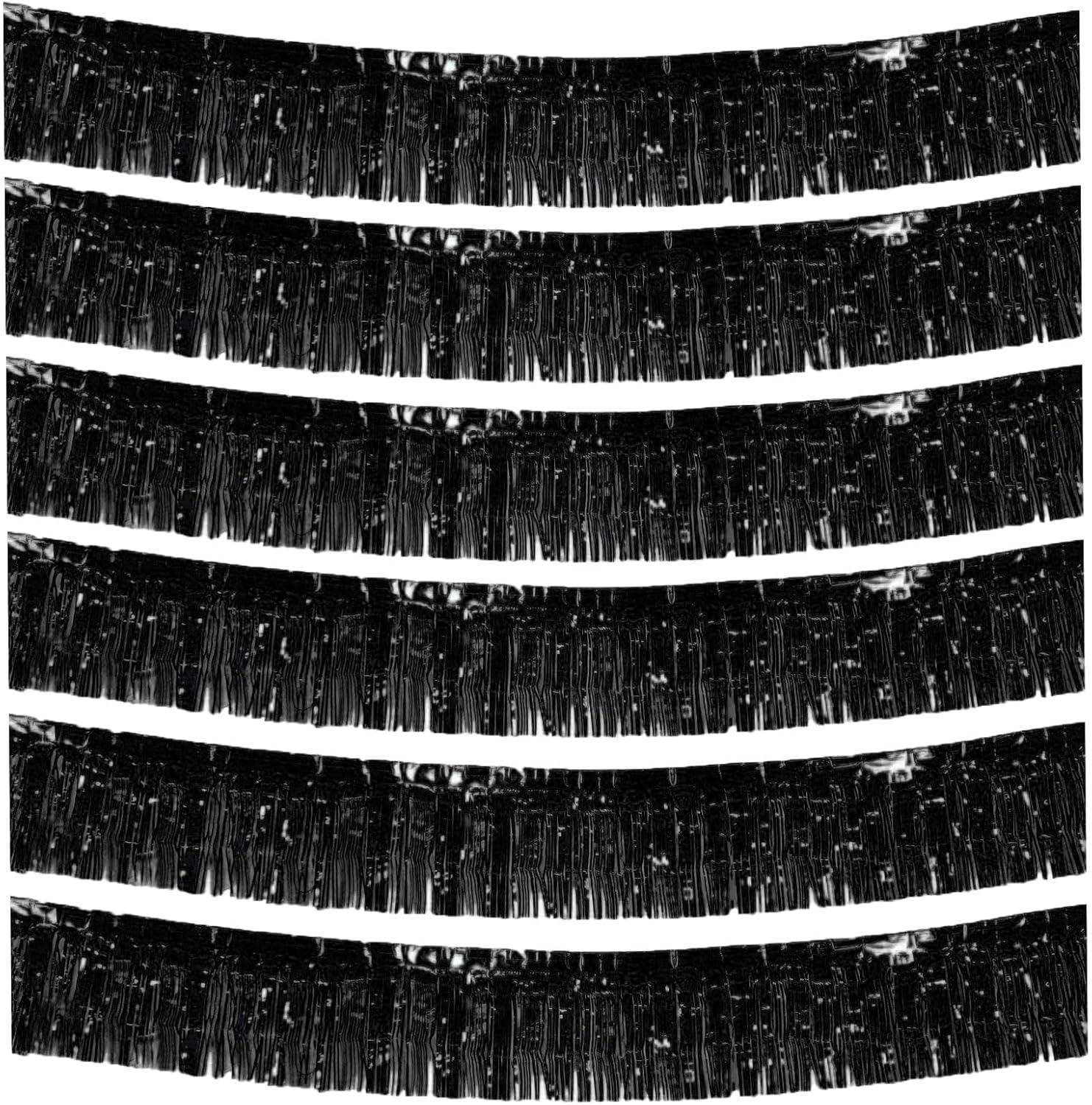 6 Pack 10 Feet Metallic Foil Fringe Garland Tinsel Streamers, Boriyuan Wall Hanging Fringe Backdrop Banner for Parade Floats, Wedding, Birthday, Christmas, New Year Party Decorations (Black)