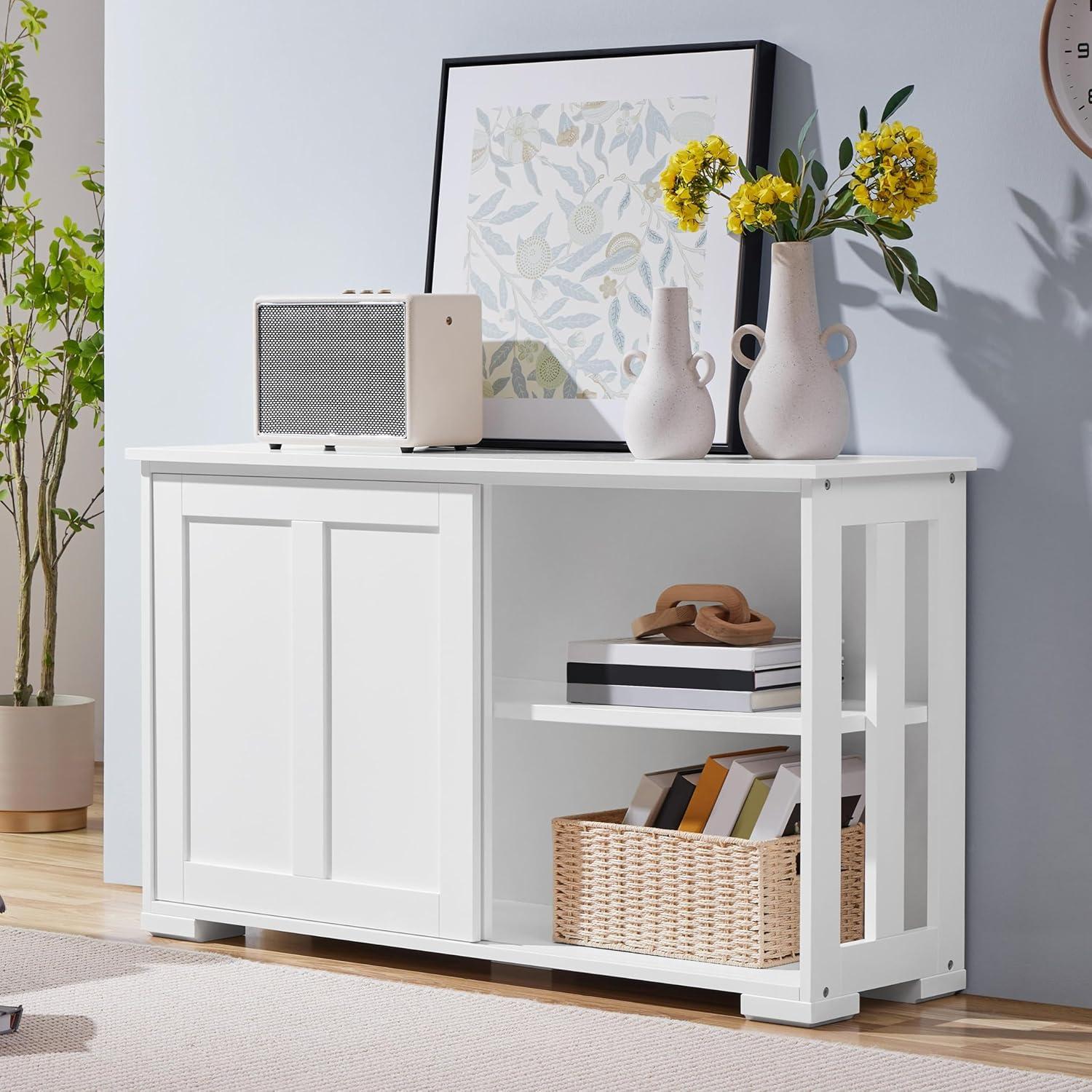 Renwick Sideboard Buffet Cabinet with Storage Sliding Door for Kitchen, Antique White