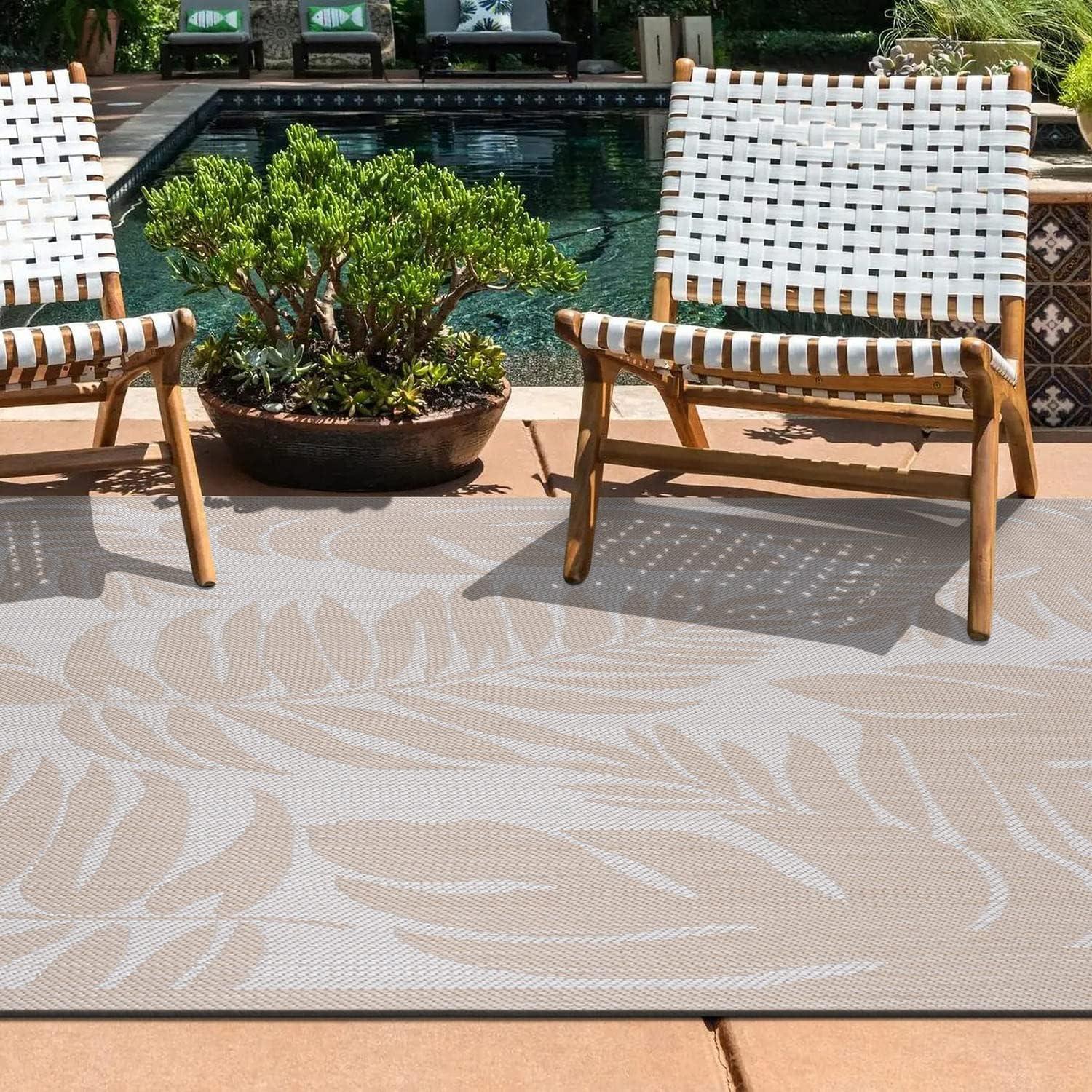 World Rug Gallery Floral Leaves Textured Flat Weave Indoor/Outdoor Area Rug