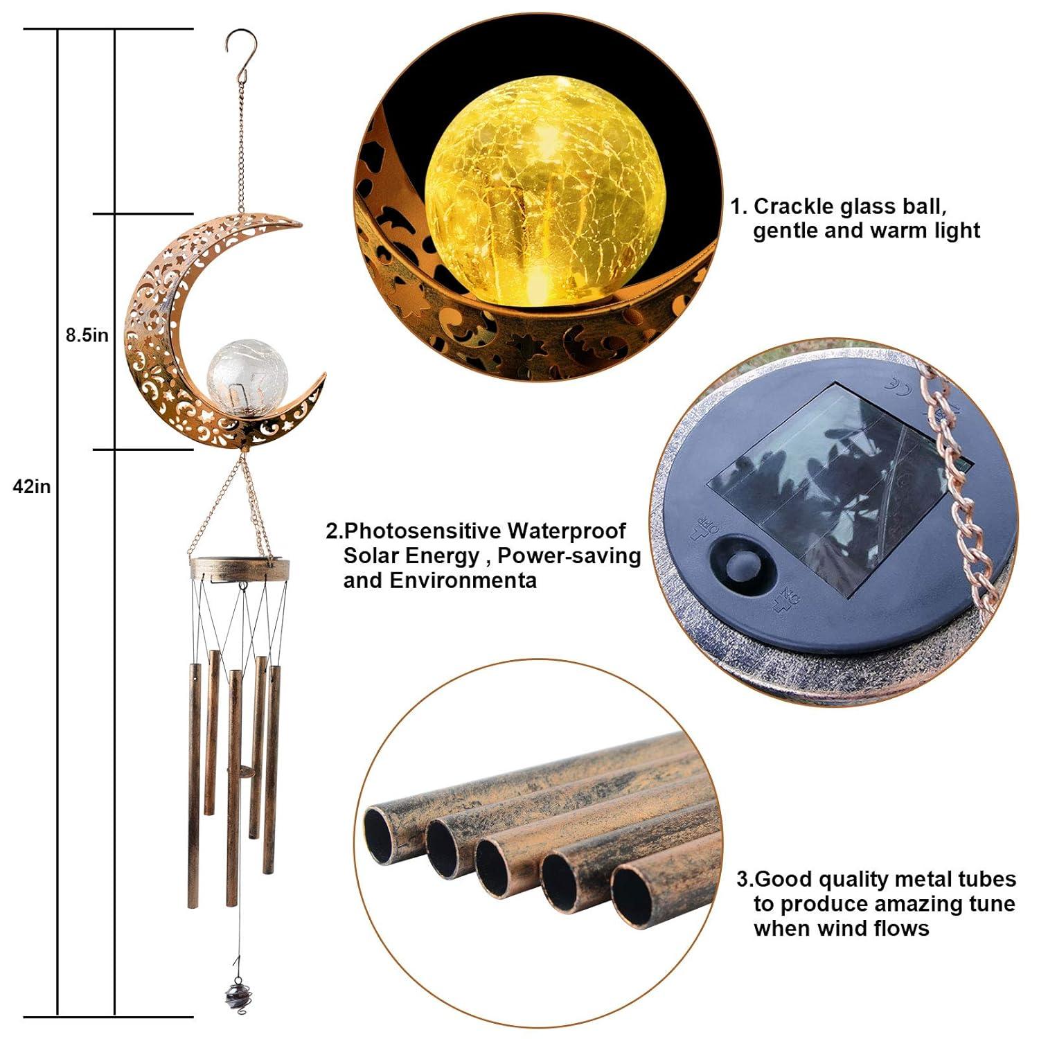 Moon Solar Lights Wind Chimes for Outside Gift for Women Gifts for Mom Grandma Birthday Gifts Large Moon Decor Windchimes Outdoors Gardening Gift for Outdoor Patio Yard Porch Solar Moon Night Lights