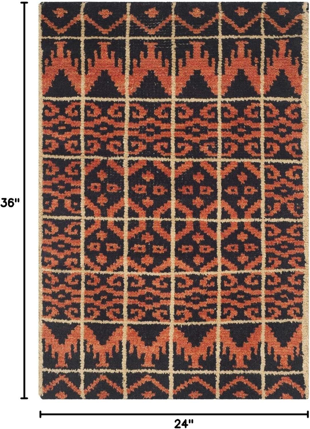 Union Rustic Alimatou Hand Knotted Wool/Cotton Southwestern Rug in Orange/Black