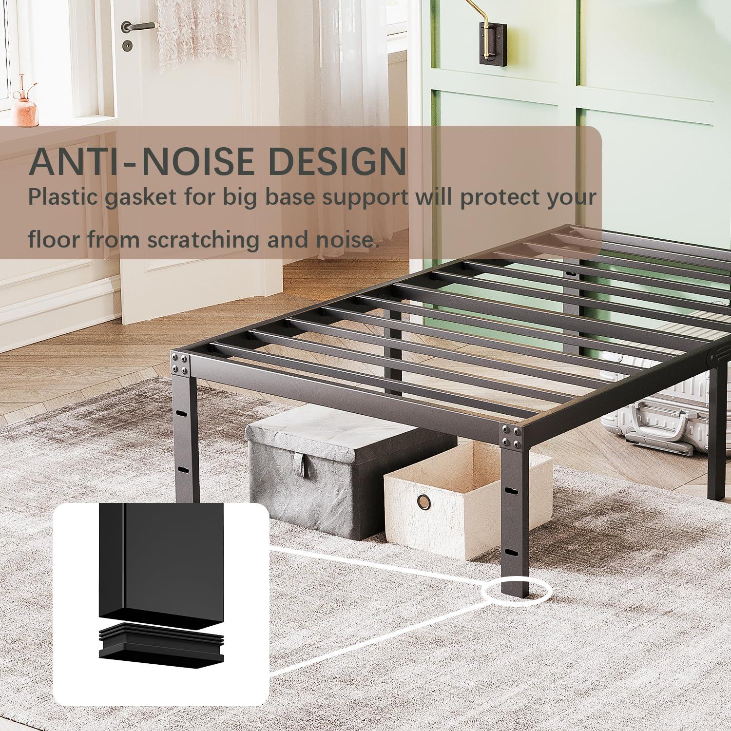 Twin Metal Bed Frame - 16 Inch Tall, No Box Spring Needed, Heavy Duty Platform With Storage Space, Sturdy Non-Slip Noiseless