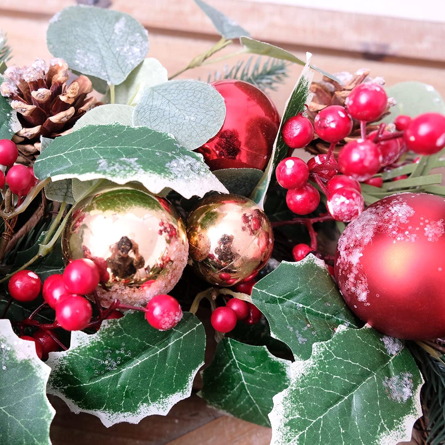 20 Inches Christmas Wreath,Artificial Christmas Wreaths For Front Door Christmas Grapevine Wreath With Pine Needles Pine Cones And Red Berries For Home Decor Christmas Winter Decorations