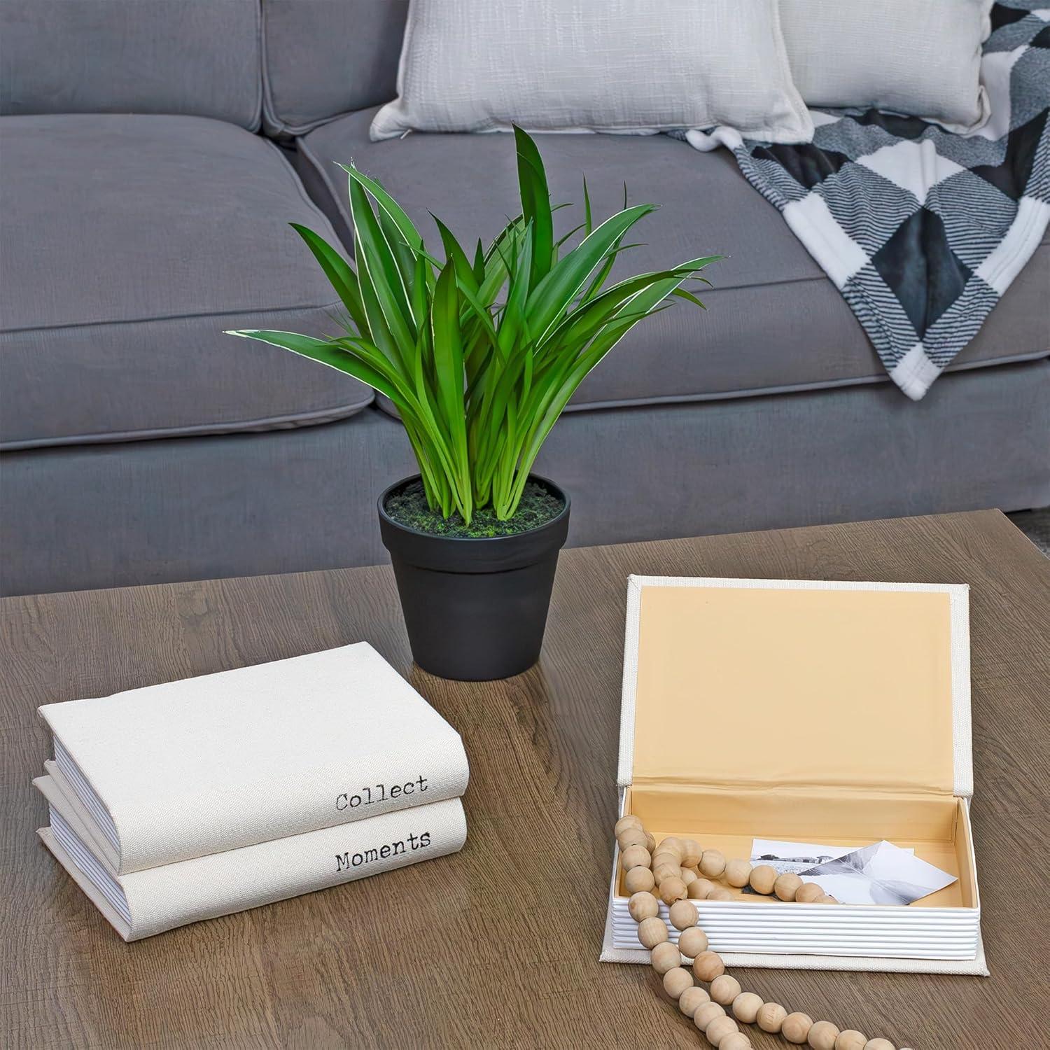 AuldHome Design Faux Book Stack: Collect Beautiful Moments Decorative Hidden Box Set w/ Burlap Ribbon Wrap